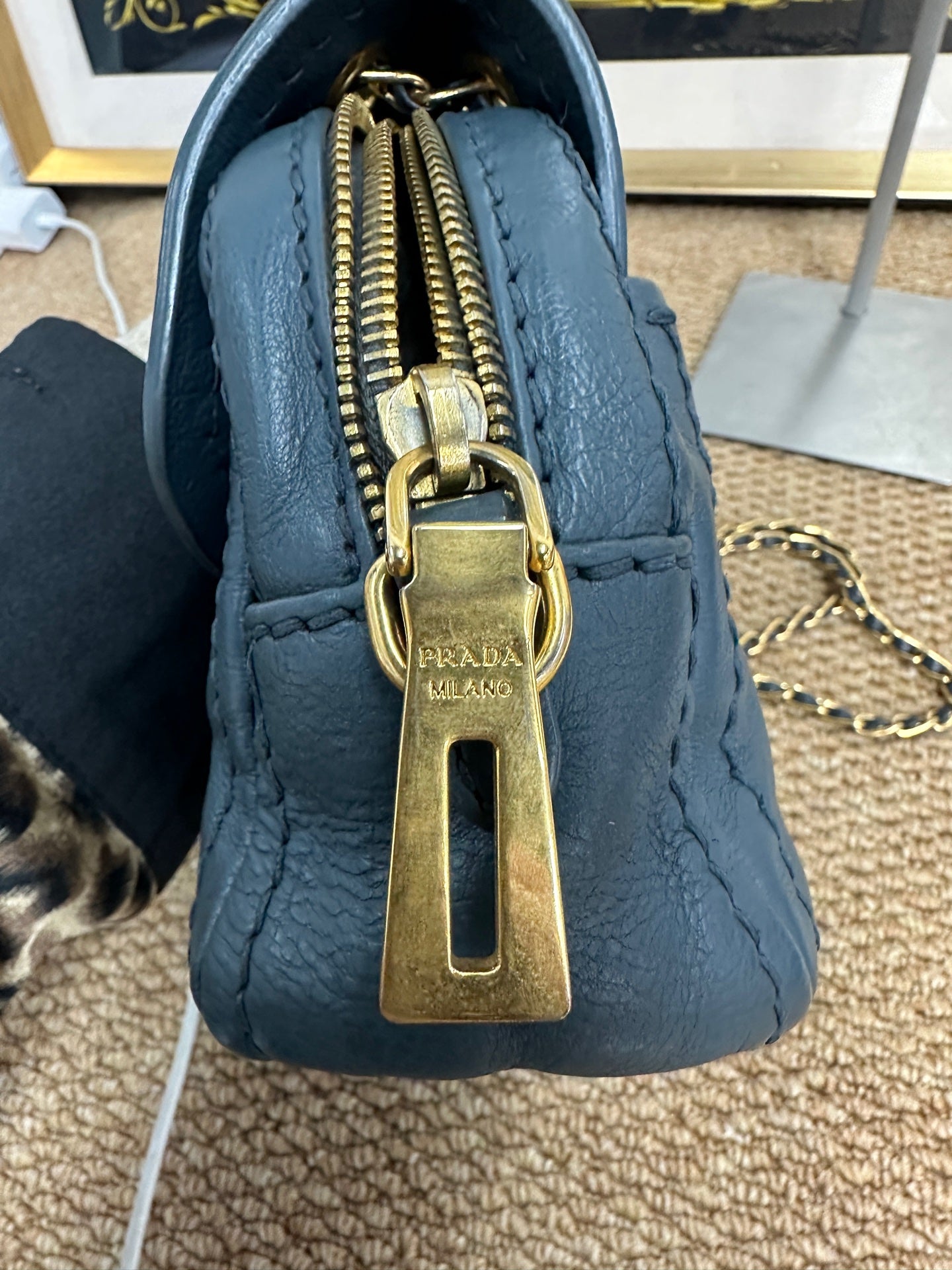 Prada - Yuanbao Flap Crossbody Bag - Leather - Blue - (mini)