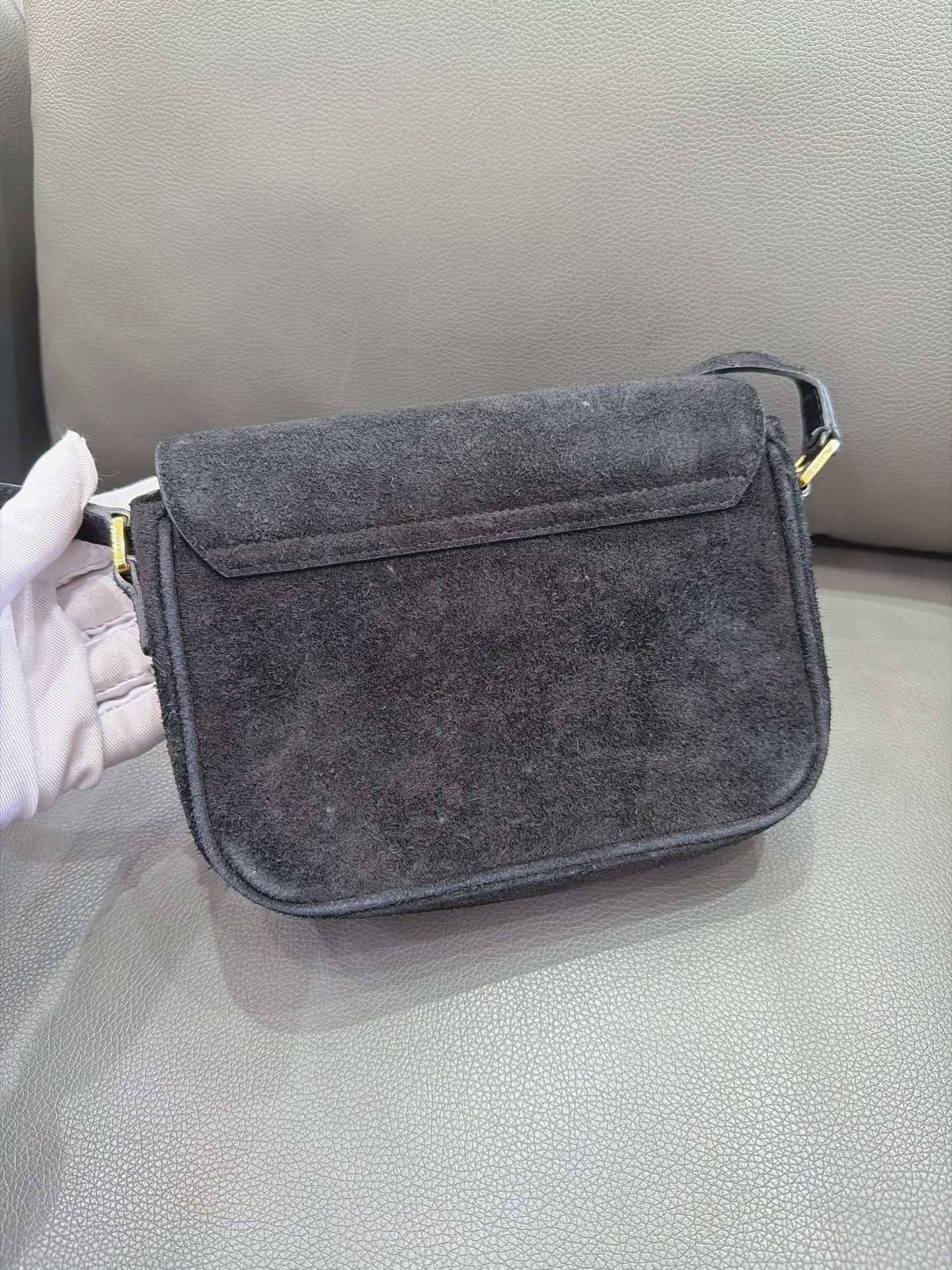 Celine - C Charm Messenger Bag - Suede - Black - (Small)