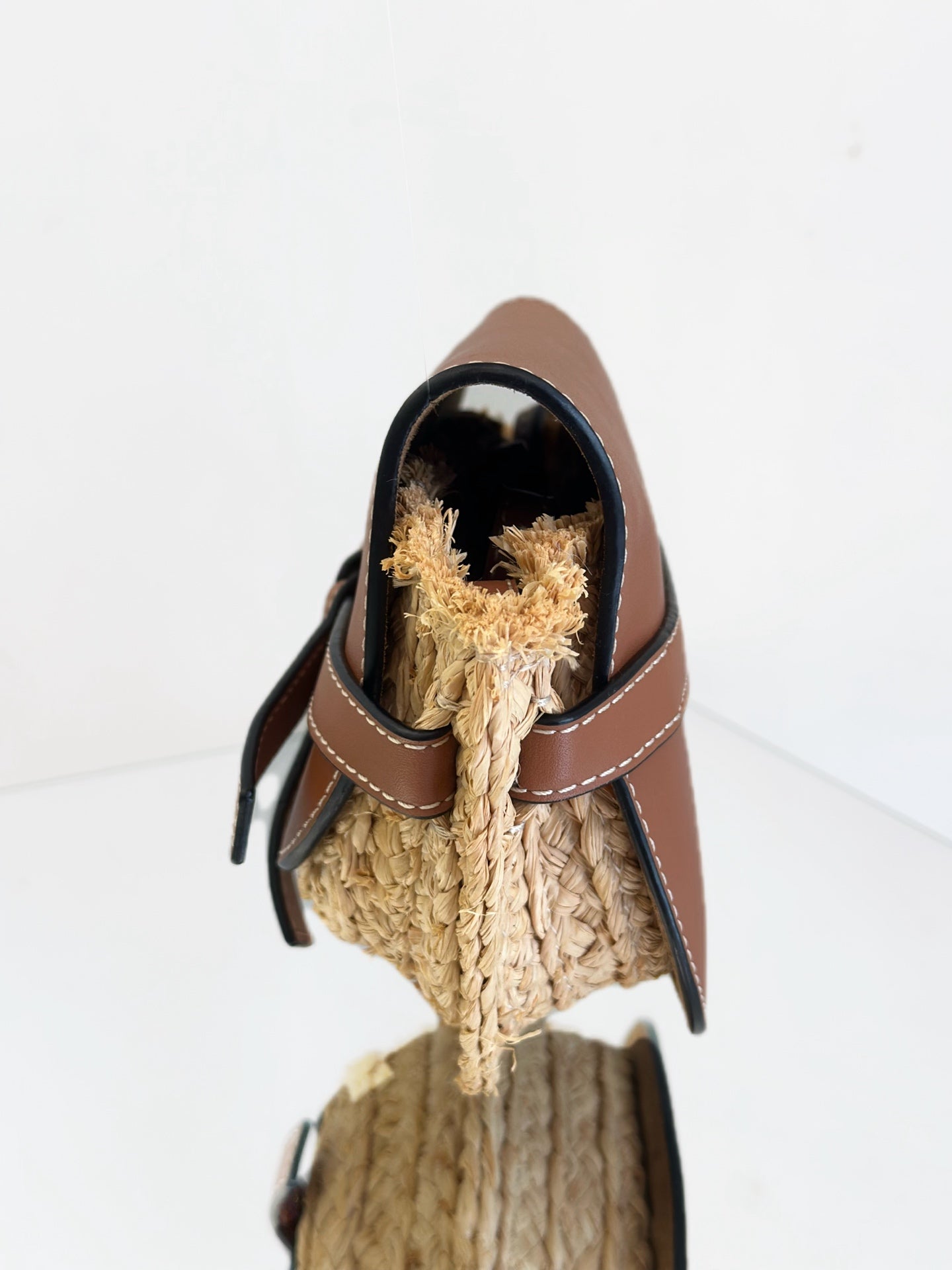 LOEWE - Gate Mini - Cowhide leather and woven straw - Brown - (mini)