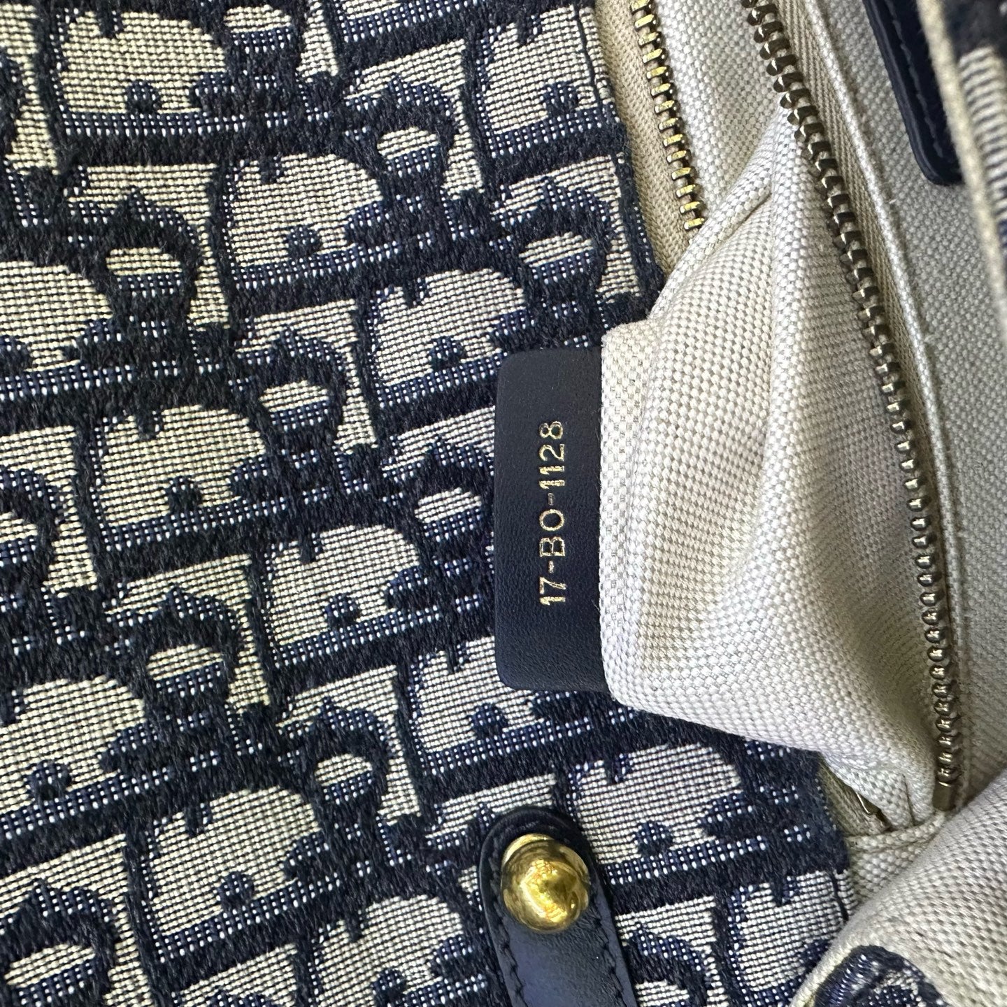 Dior - Addict Messenger Bag - Oblique canvas with leather trim - Navy and Beige - (small)