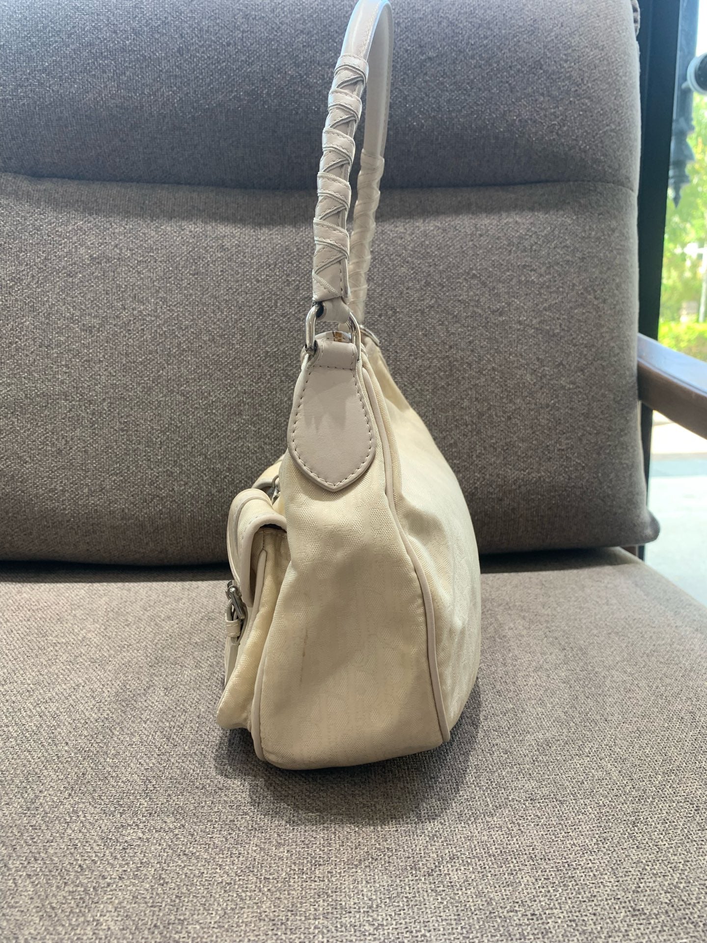 Dior - Diorissimo Canvas Braided Handle Shoulder Bag - Diorissimo canvas with leather trim - Beige with light beige accents - (Medium)