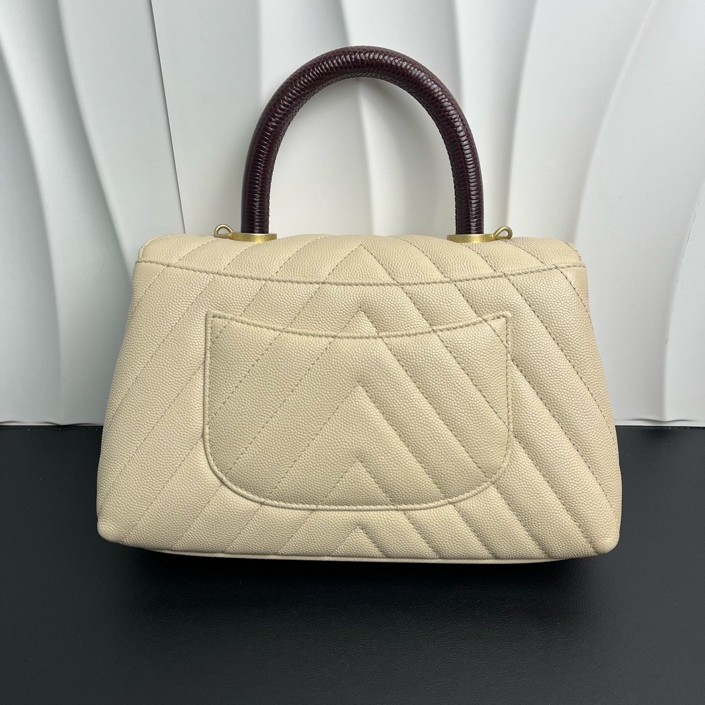 Chanel - Coco Handle Small - Caviar leather with exotic lizard skin handle - Beige - (Small)