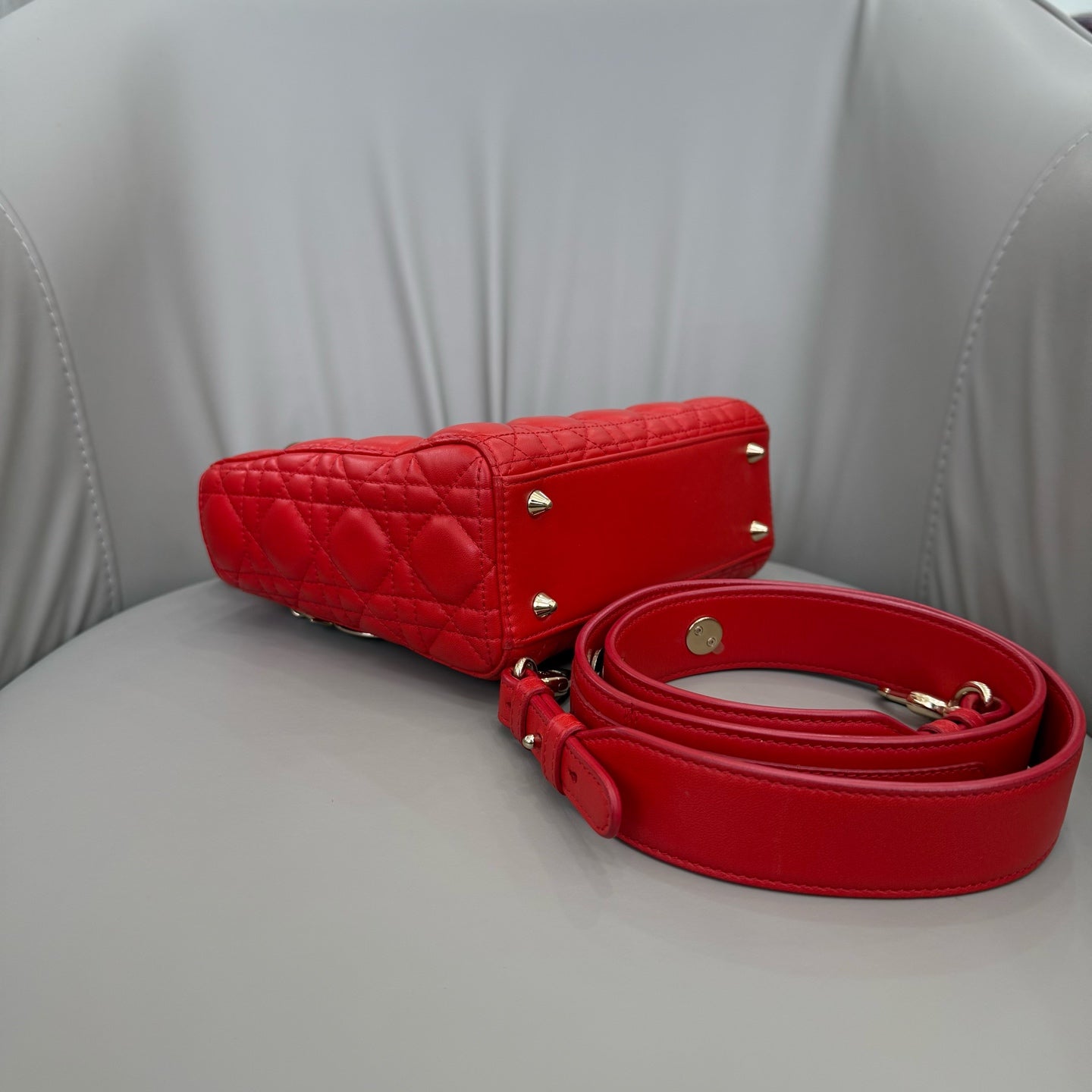 Dior - Lady Dior (Four-Grid / Mini) - Lambskin leather - Red - (mini)