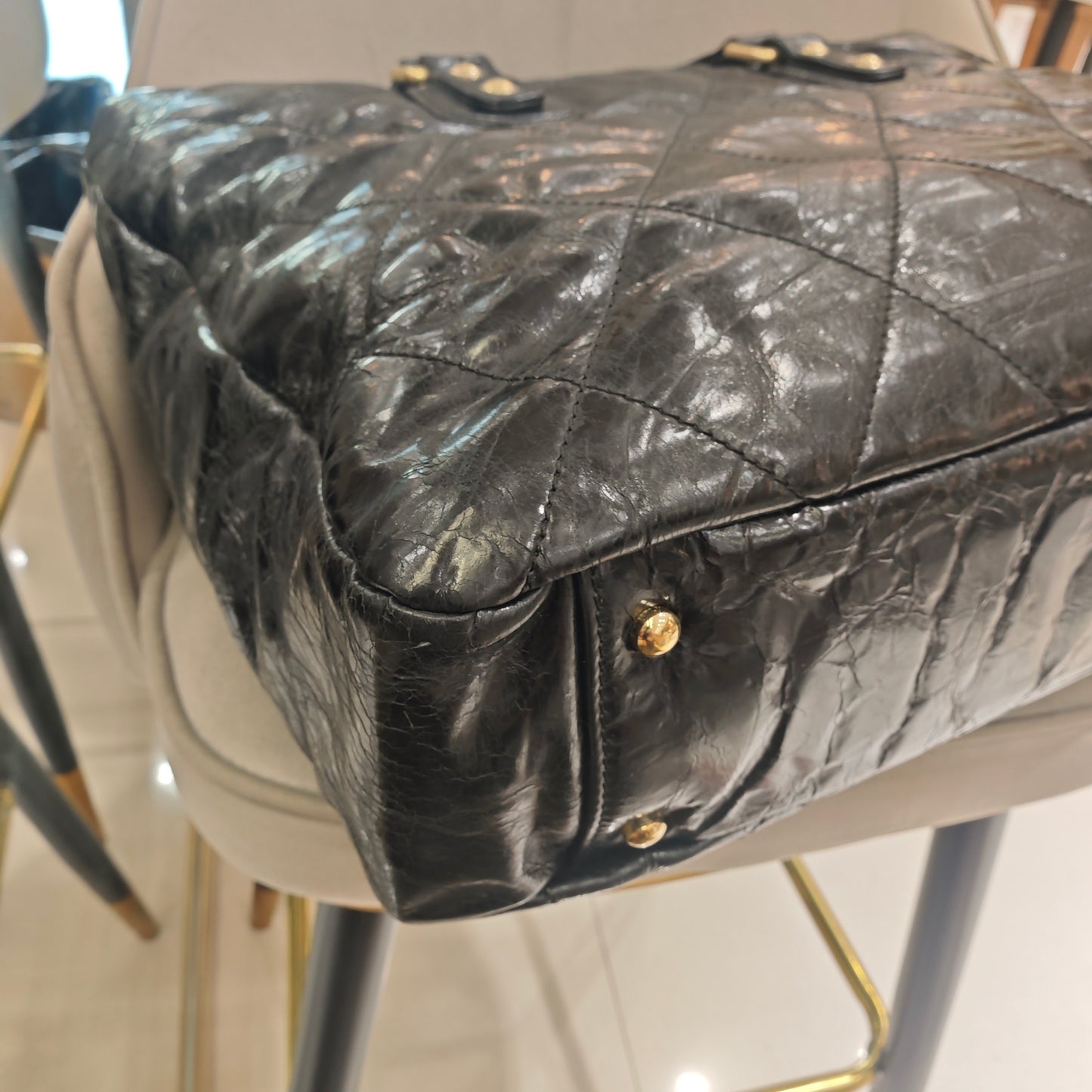 Chanel - Quilted Waxed Leather and Tweed Shopping Tote - Waxed leather and tweed - Black - (Large)