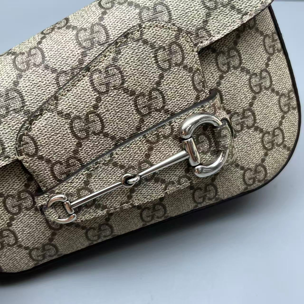 Gucci - Horsebit 1955 Chain Bag - GG Supreme canvas with leather trim - Beige - (mini)