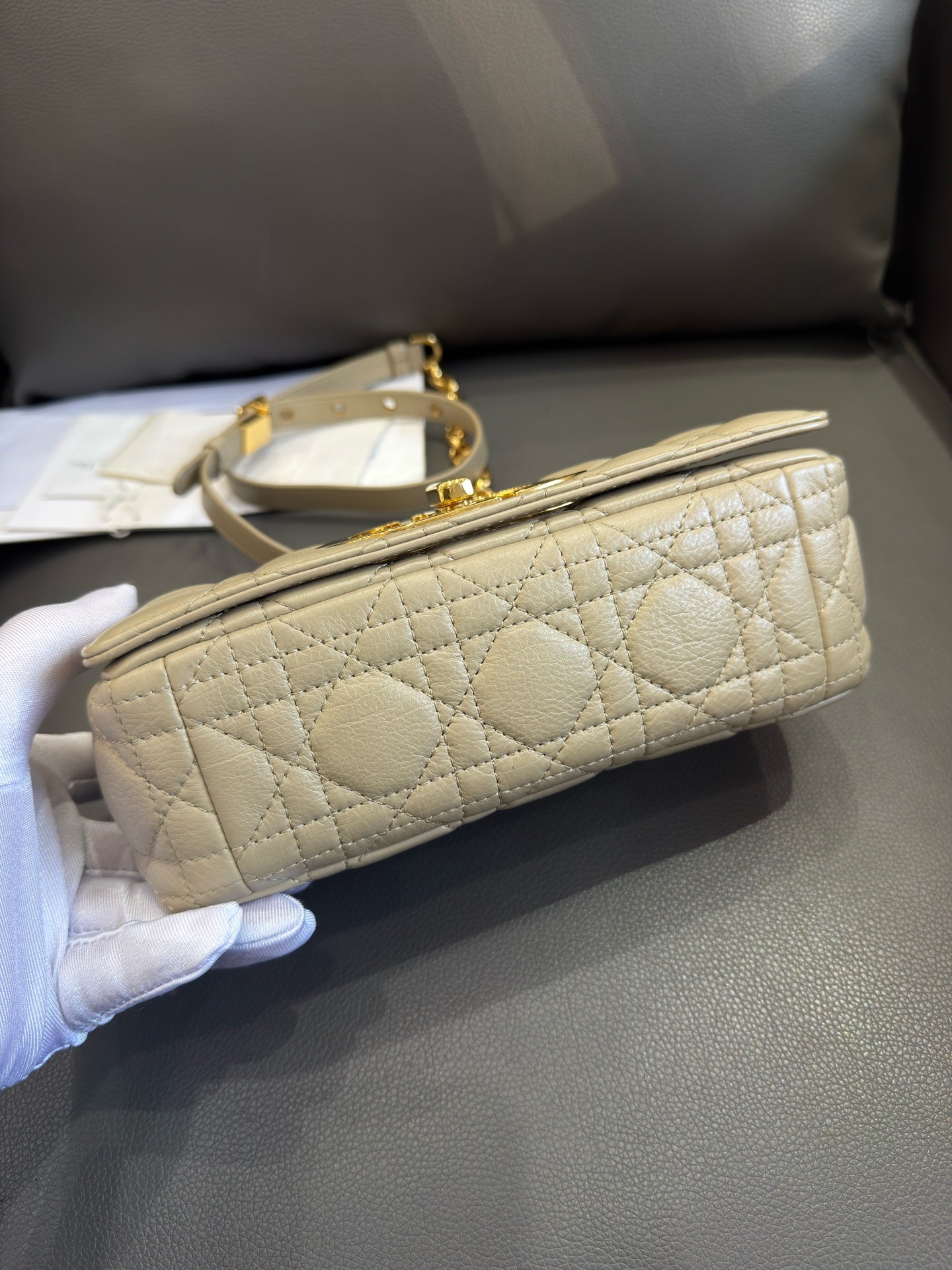 Dior - Caro Small - Calfskin leather - Beige - (small)