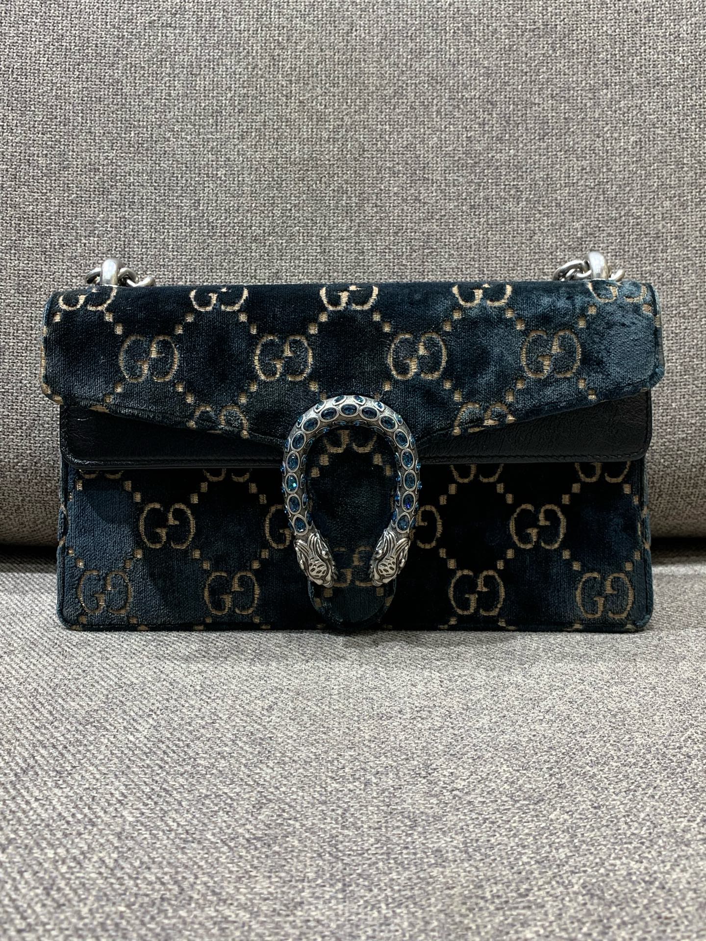 Gucci - Dionysus - Velvet with leather trim - Navy blue with metallic gold accents - (Small)