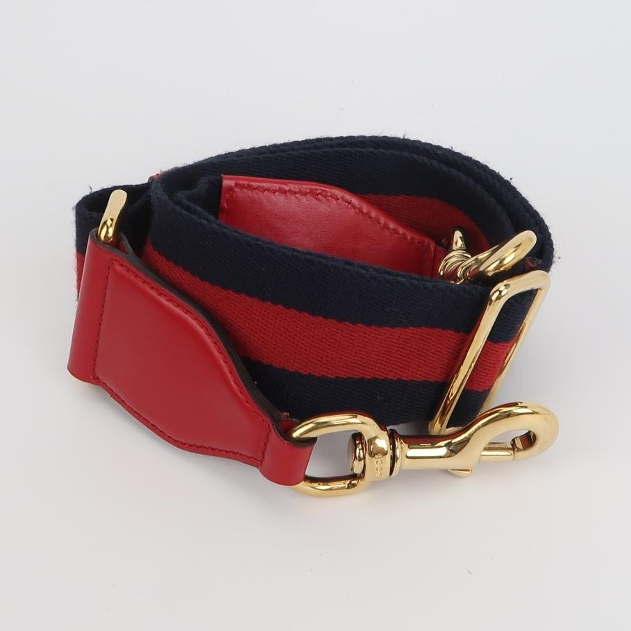 Gucci - Padlock Saddle Bag - Gucci Signature embossed leather with suede lining - Red with navy and red web strap - (small)
