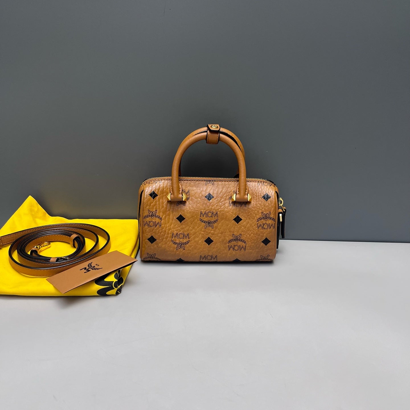 MCM - Visetos Boston Mini Crossbody Bag - Visetos coated canvas with leather trim - Brown - (mini)