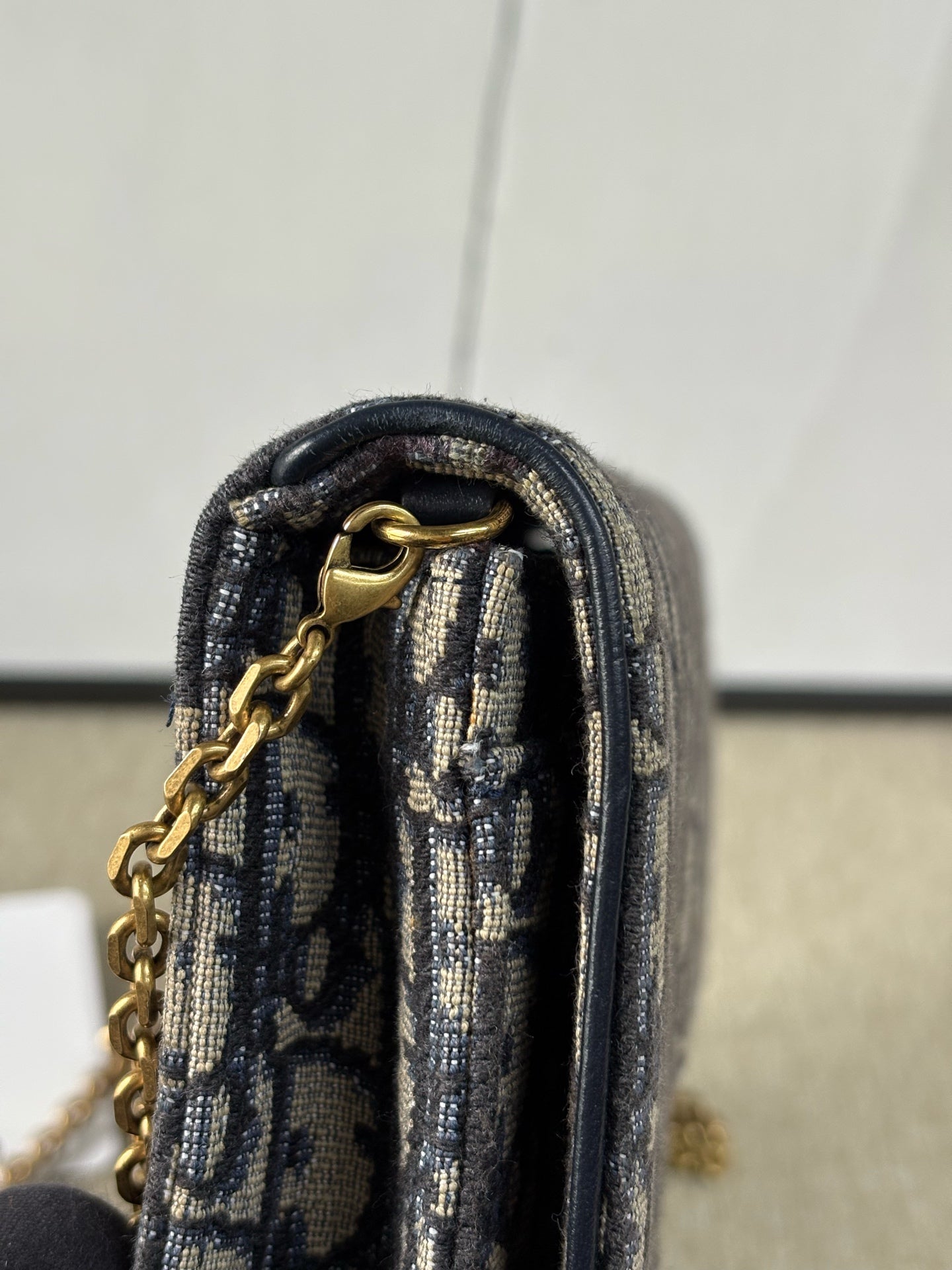 Dior - Saddle Wallet on Chain - Embroidered Oblique Canvas - Blue - (small)