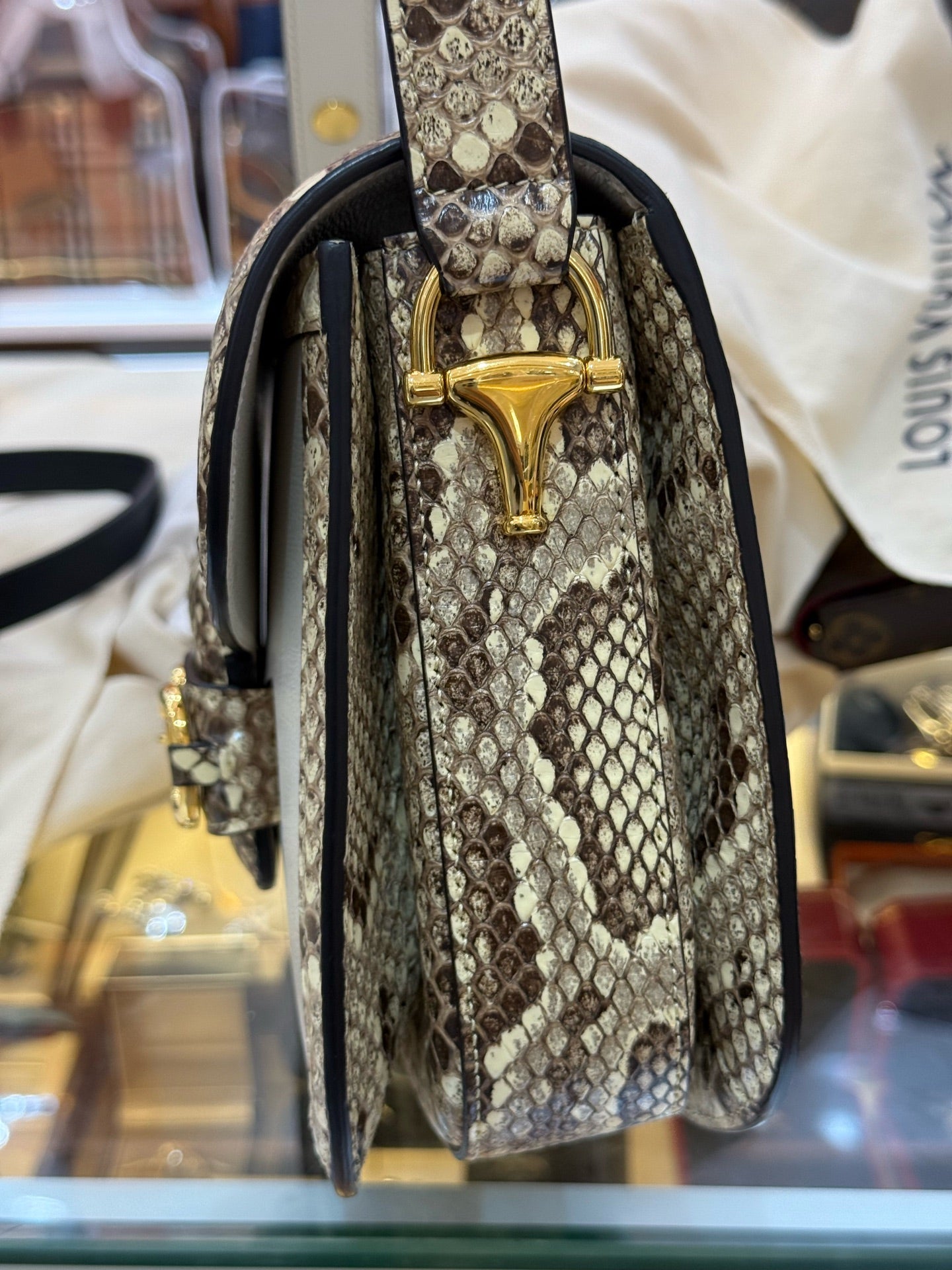 Gucci - 1955 Horsebit Shoulder Bag - White leather with python snakeskin trim - White - (Medium)