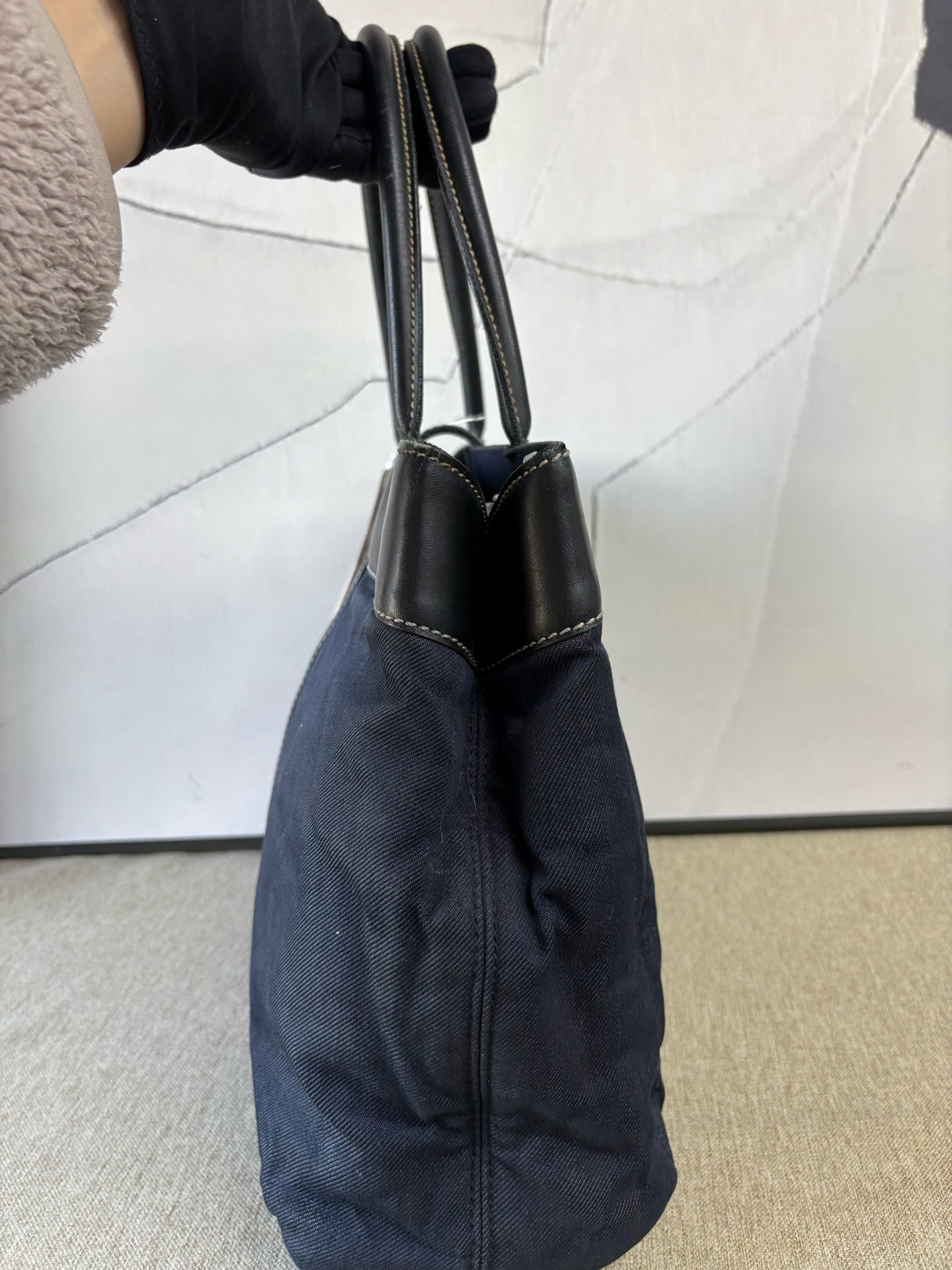Chanel - Denim and Leather Tote Bag - Denim and leather - Dark Blue and Black - (medium)