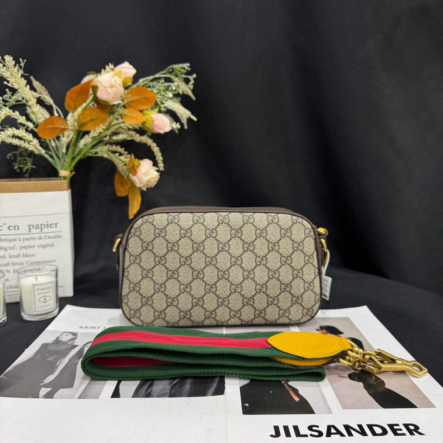 Gucci - Neo Vintage Tiger Head Camera Bag - GG Supreme canvas with leather trim - Beige and Brown with Multicolour strap - (small)