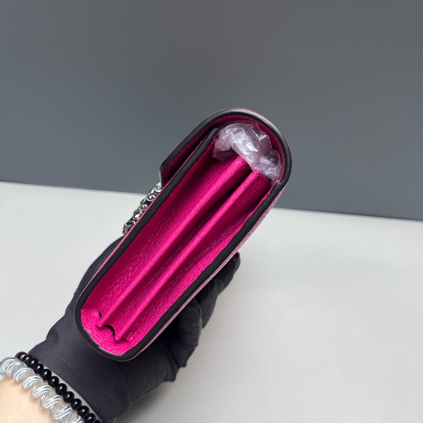 Gucci - Dionysus Wallet on Chain (WOC) with Crystal Buckle - Grained leather - Hot Pink with Aged Silver-Tone Hardware - (mini)