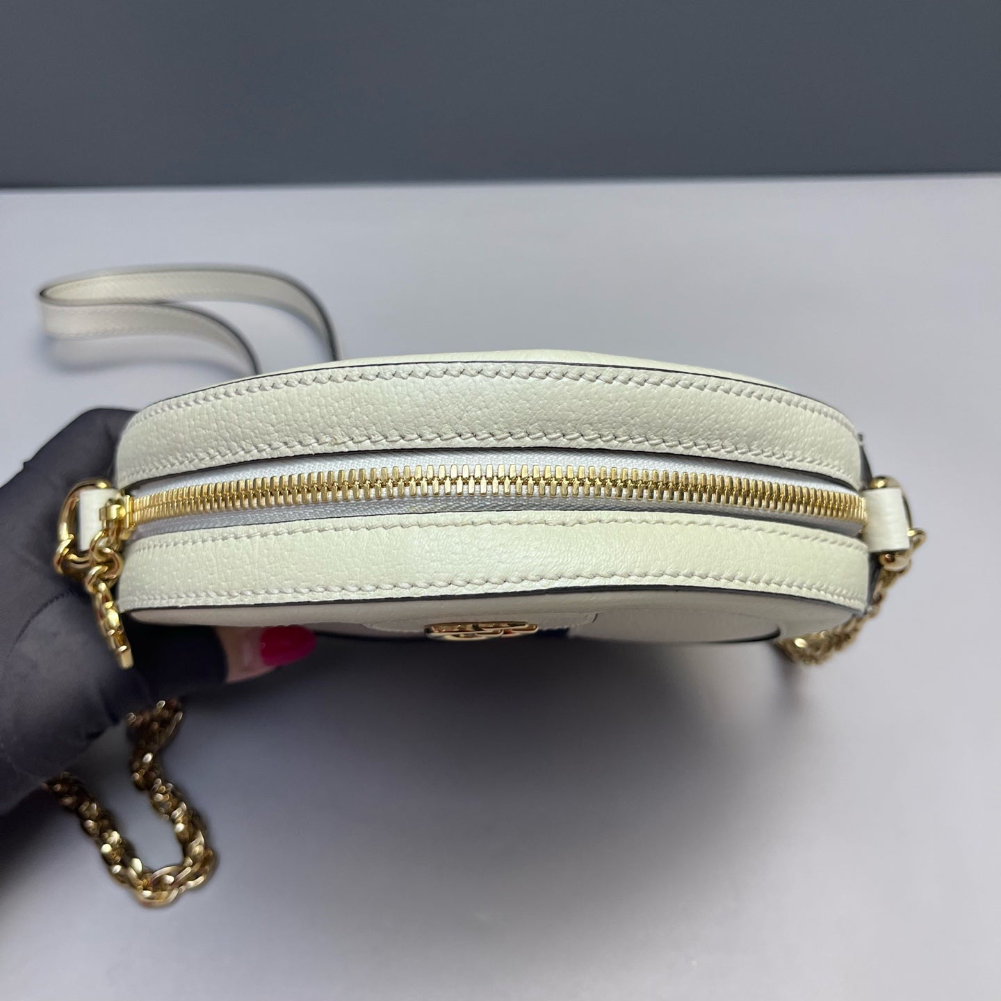 Gucci - Ophidia Round Mini Chain Bag - Grained leather - White - (mini)
