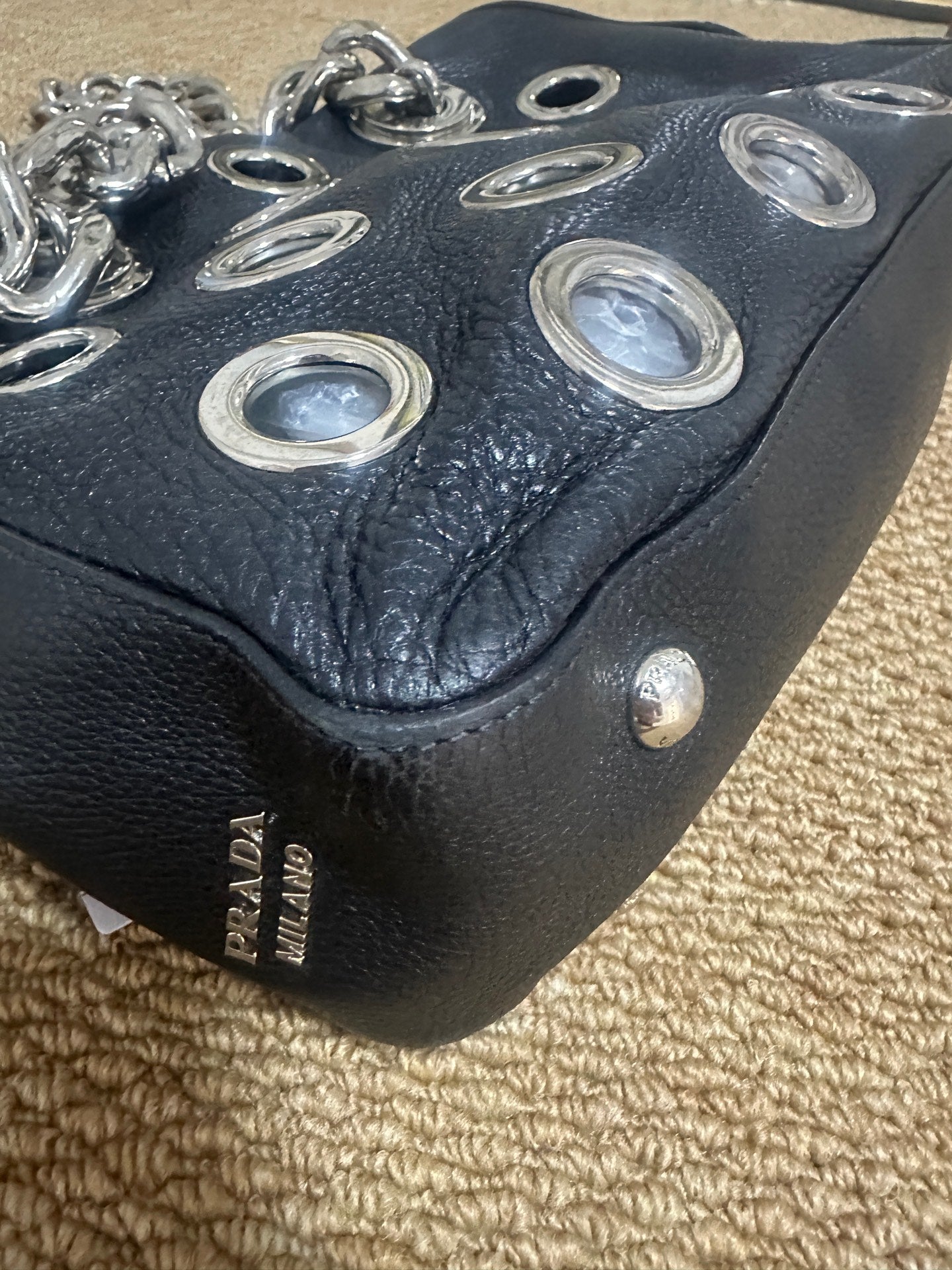 Prada - Punk Eyelet Chain Bag (Runway Model) - Grained leather - Black - (mini)