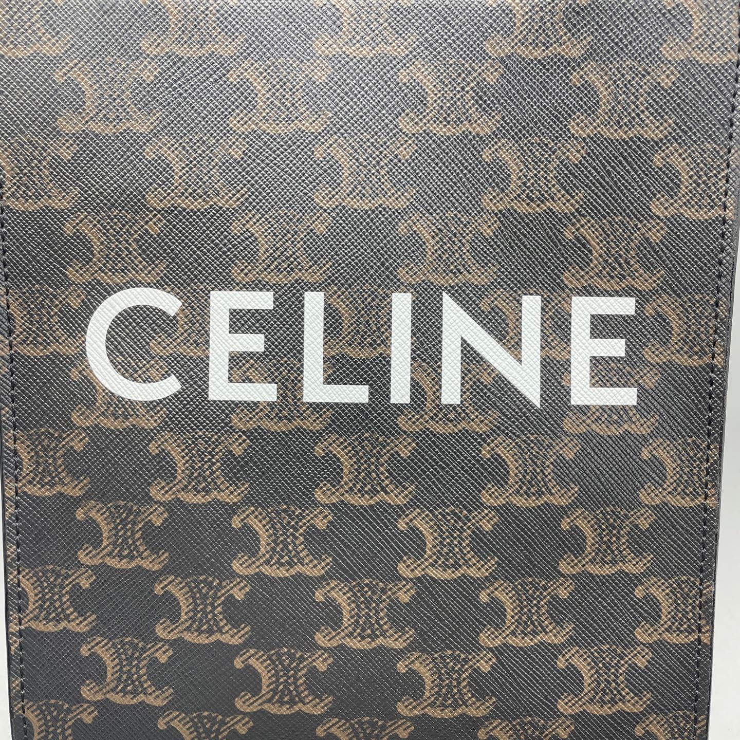 Celine - Mini Vertical Cabas Triomphe - Triomphe coated canvas with calfskin leather trim and handles - Brown - (mini)