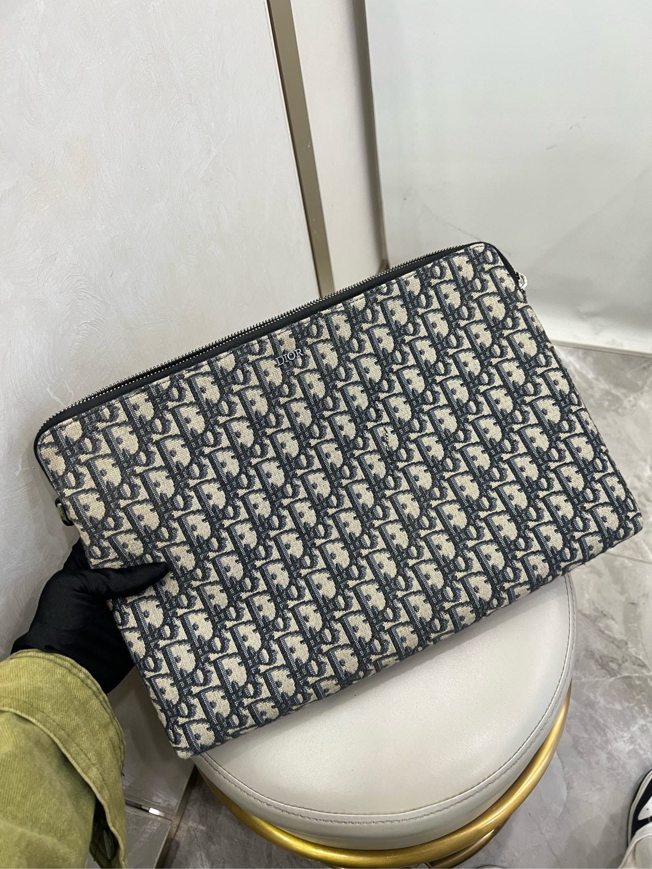 Dior - Oblique Classic Pouch - Canvas - Blue - (medium)