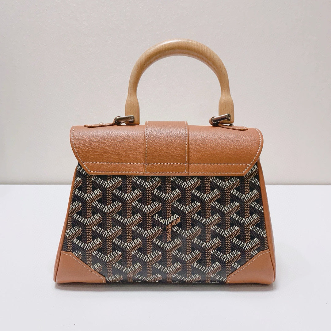 Goyard - Saïgon Mini Souple - Goyardine canvas with leather trim and wooden handle - Caramel and Brown - (mini)