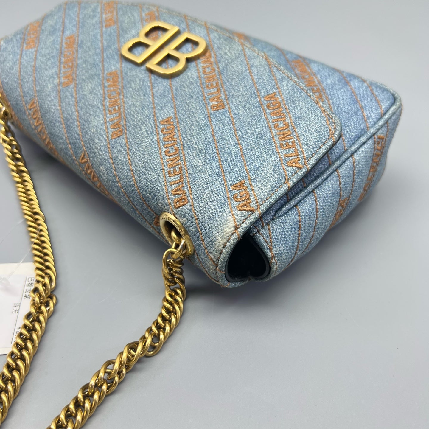 Balenciaga - BB Monogram Shoulder Bag L6681 - Denim with leather trim - Blue - (small)