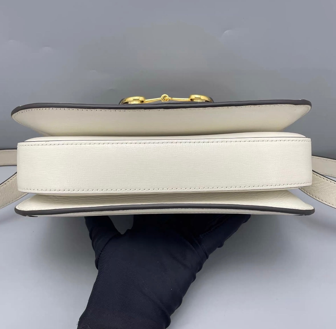 Gucci - 1955 Horsebit Shoulder Bag - GG Supreme canvas with white leather trim - Multicolour - (medium)