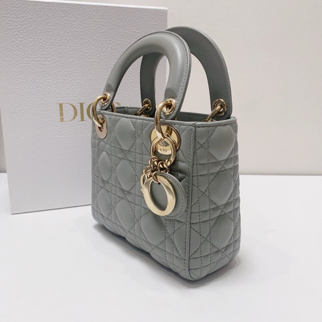 Dior - Lady Dior Mini - Lambskin leather - Grey with Gold-Tone Hardware - (mini)