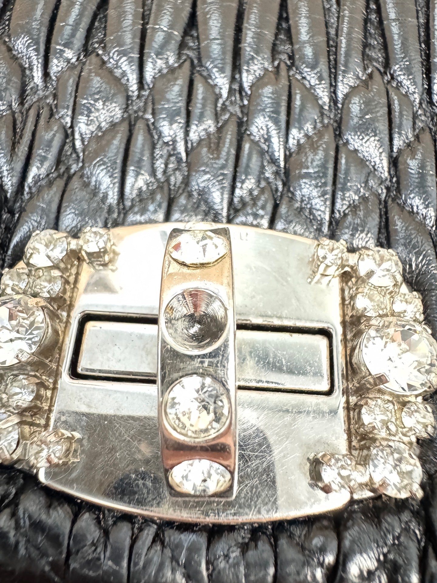 Miumiu - Matelassé Pleated Jewel Bag - Matelassé leather - Black - (medium)