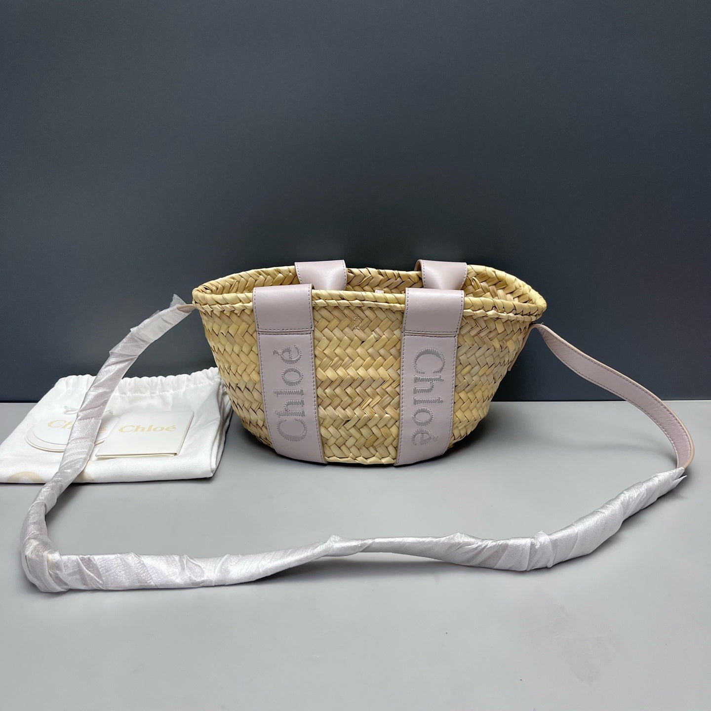 Chloe - Sense Basket Bag - Wicker and Leather - Beige with Light Purple Accents - (mini)