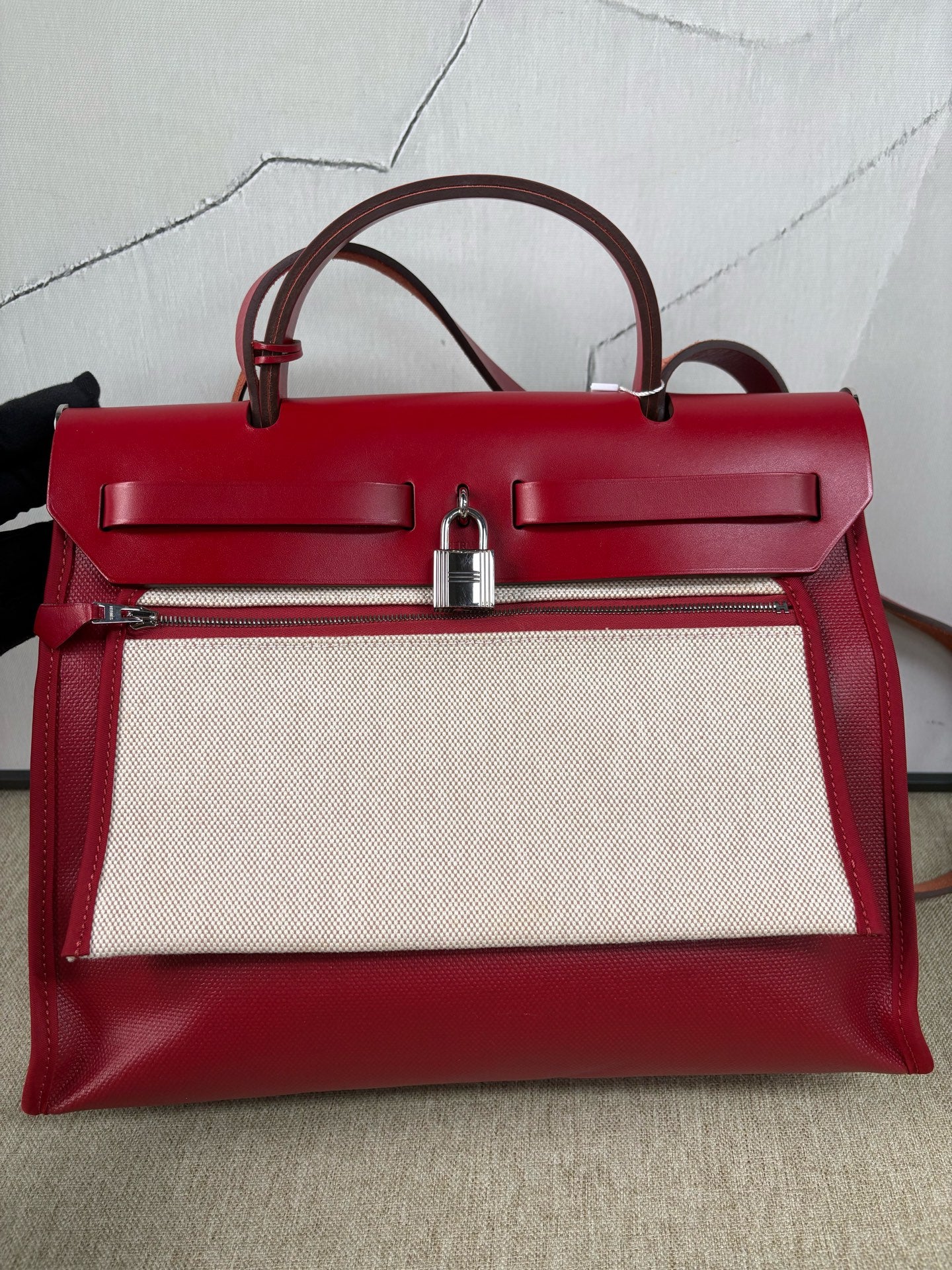 Hermès - Herbag Zip 31 - Waterproof canvas and Cowhide leather - Chili Red and Beige - (Small)