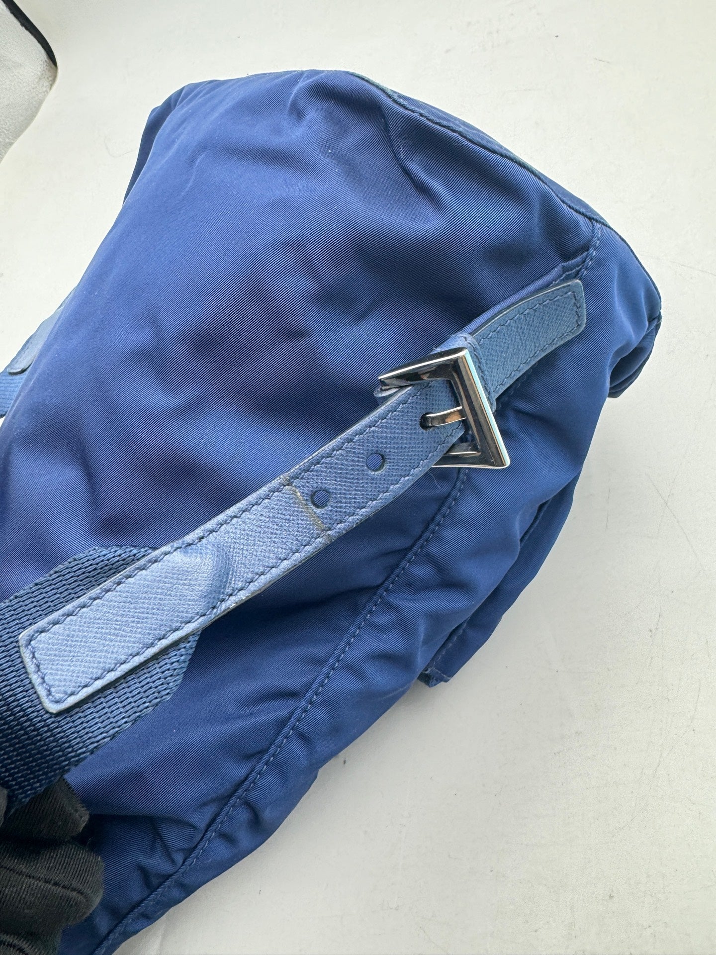 Prada - Nylon Flap Backpack - Polyamide nylon with leather trim - Blue - (medium)