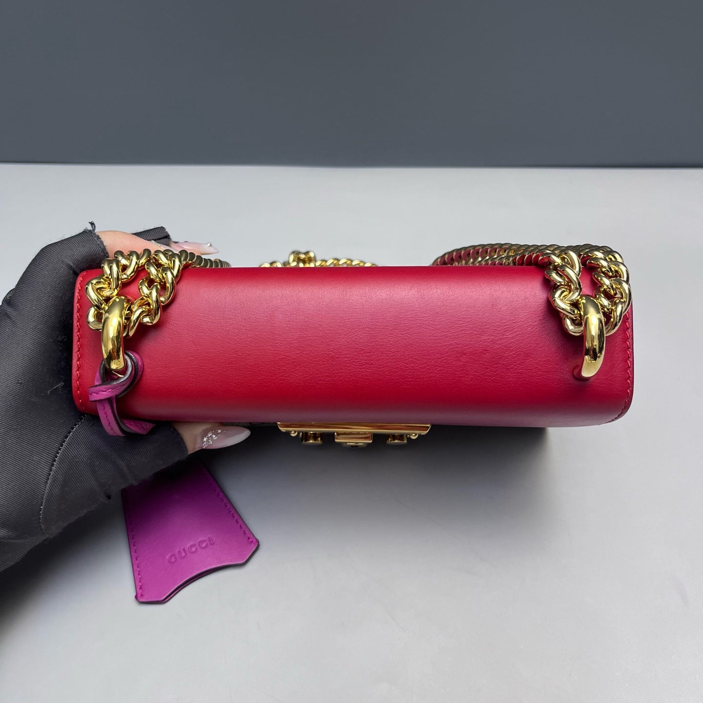 Gucci - Padlock Shoulder Bag - GG Supreme canvas with leather trim - Beige, Red, and Fuchsia - (small)