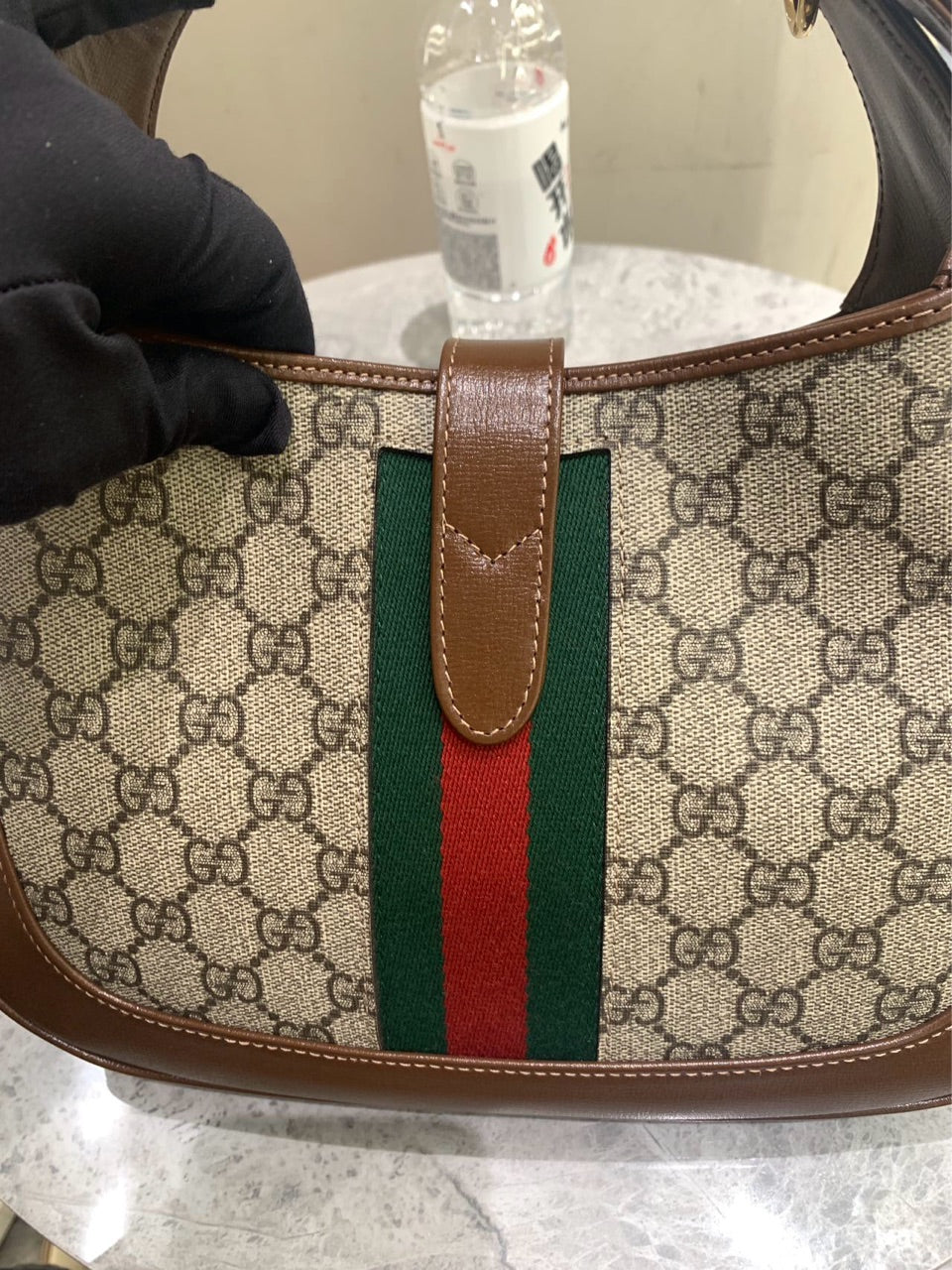 Gucci - Jackie 1961 - GG Supreme canvas with leather trim - Beige with brown accents and green/red web - (small)