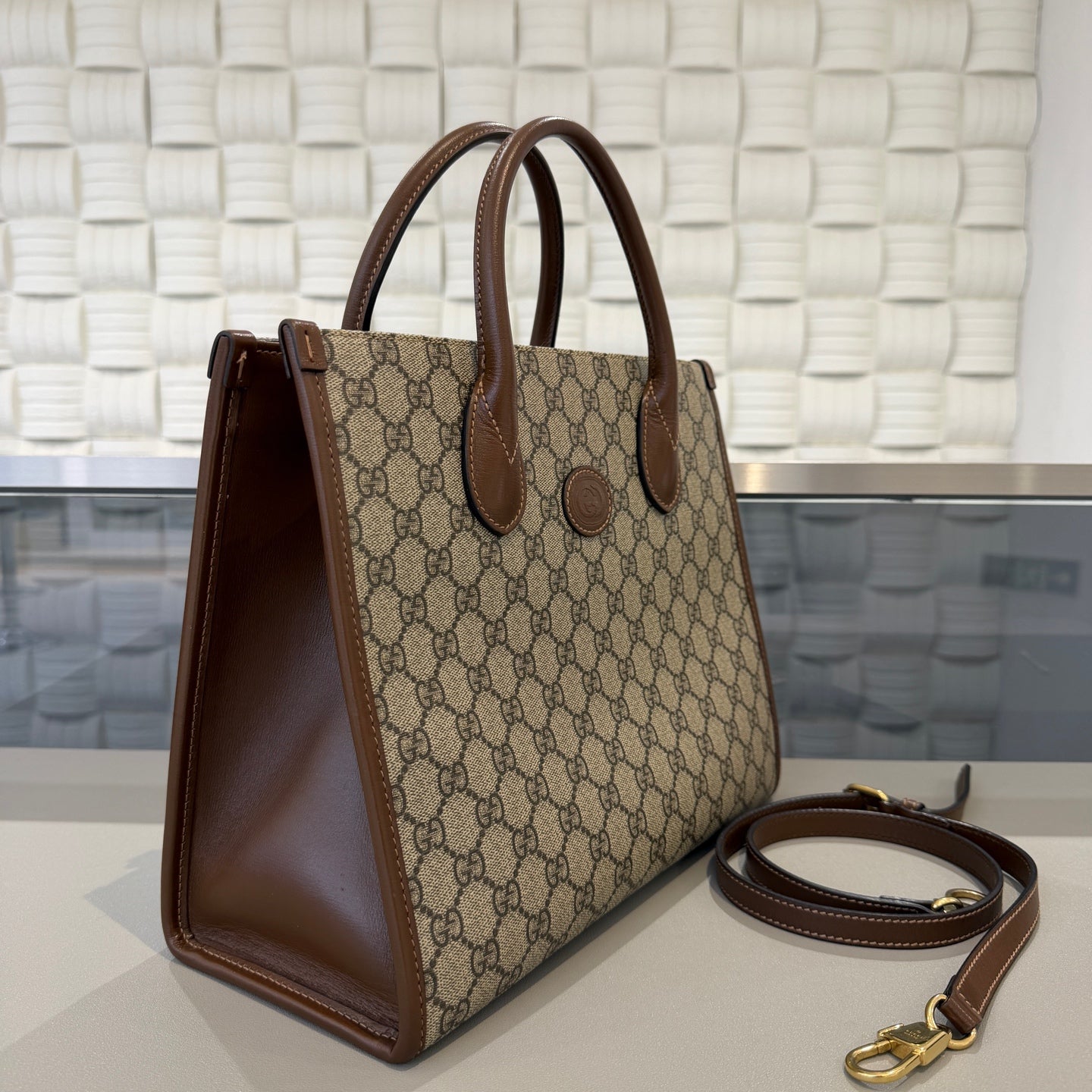 Gucci - GG Retro Tote Bag 659983 92TCG 8563 - GG Supreme canvas and Leather - Beige and Brown - (Medium)