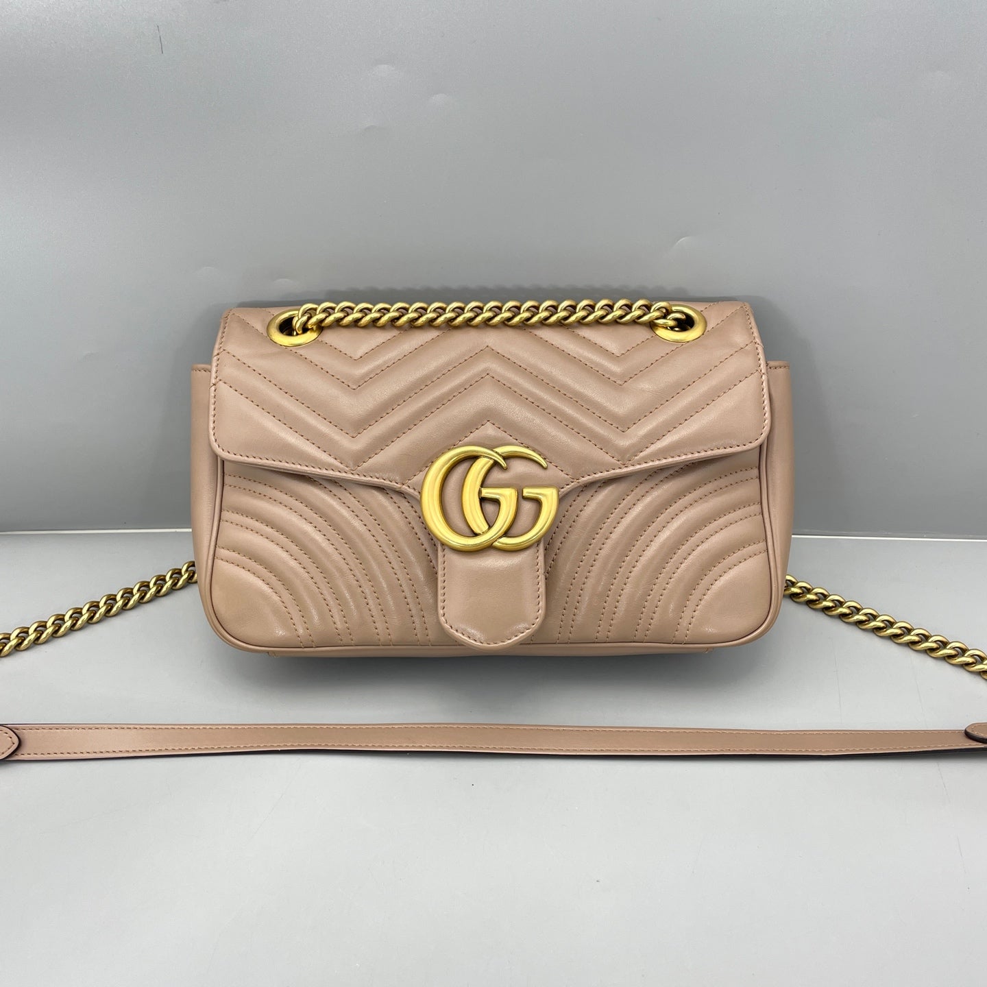 Gucci - GG Marmont Small Shoulder Bag - Leather - Beige - (small)
