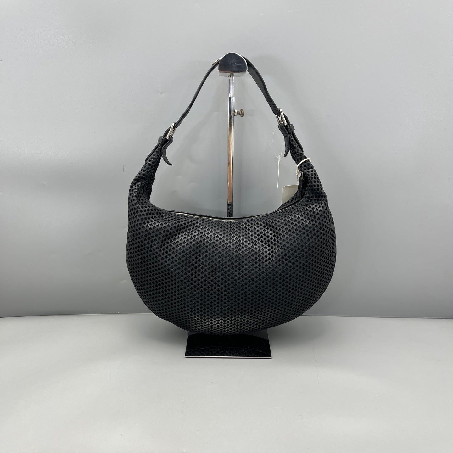 Dior - Perforated Half-Moon Bag - Perforated leather and smooth leather trim - Black - (medium)