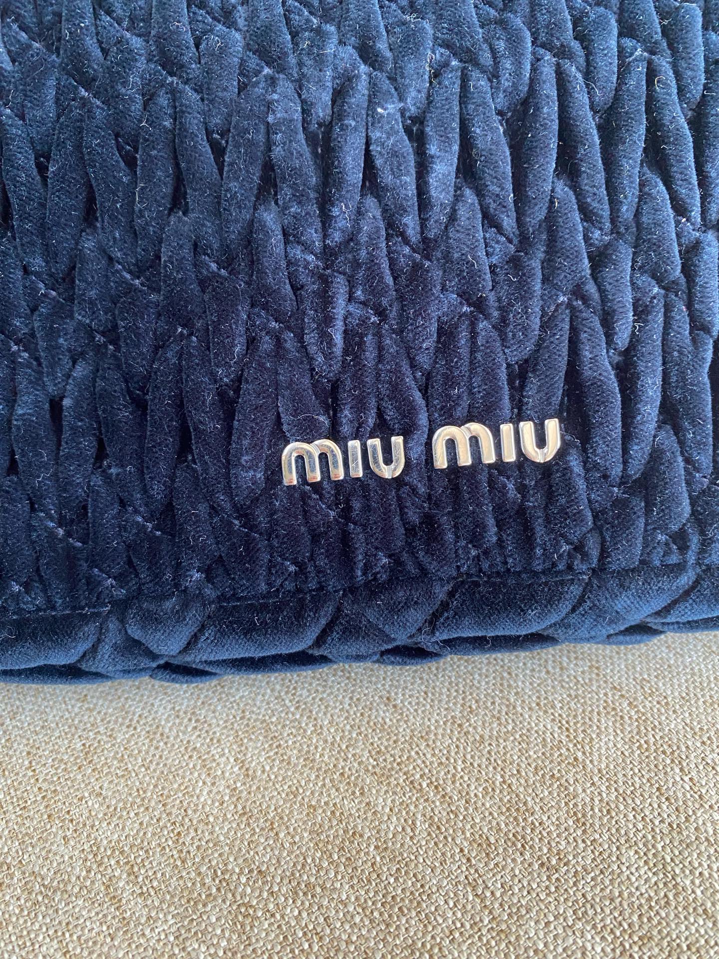 Miu Miu - Matelassé Velvet Crystal Shoulder Bag - Velvet - Blue - (small)