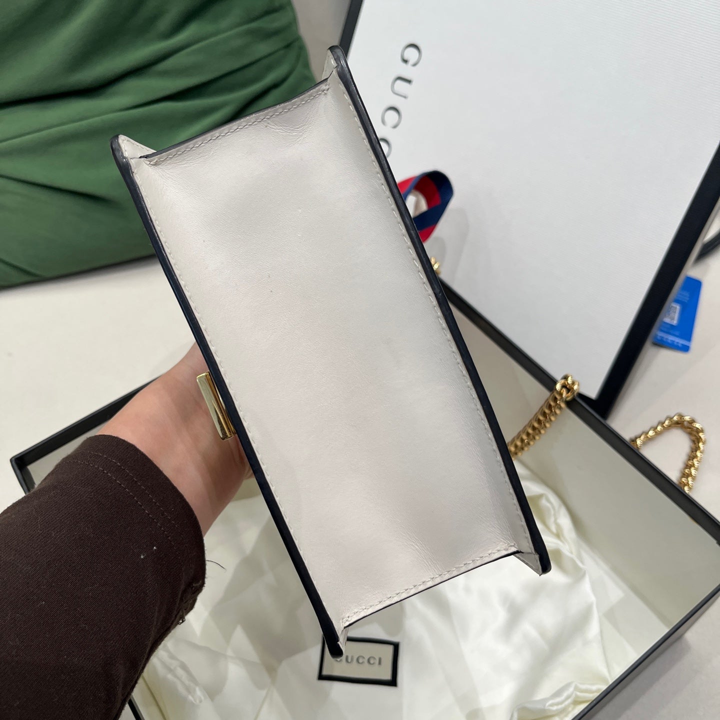Gucci - Sylvie Small Shoulder Bag - Leather with Web stripe accent - White - (small)