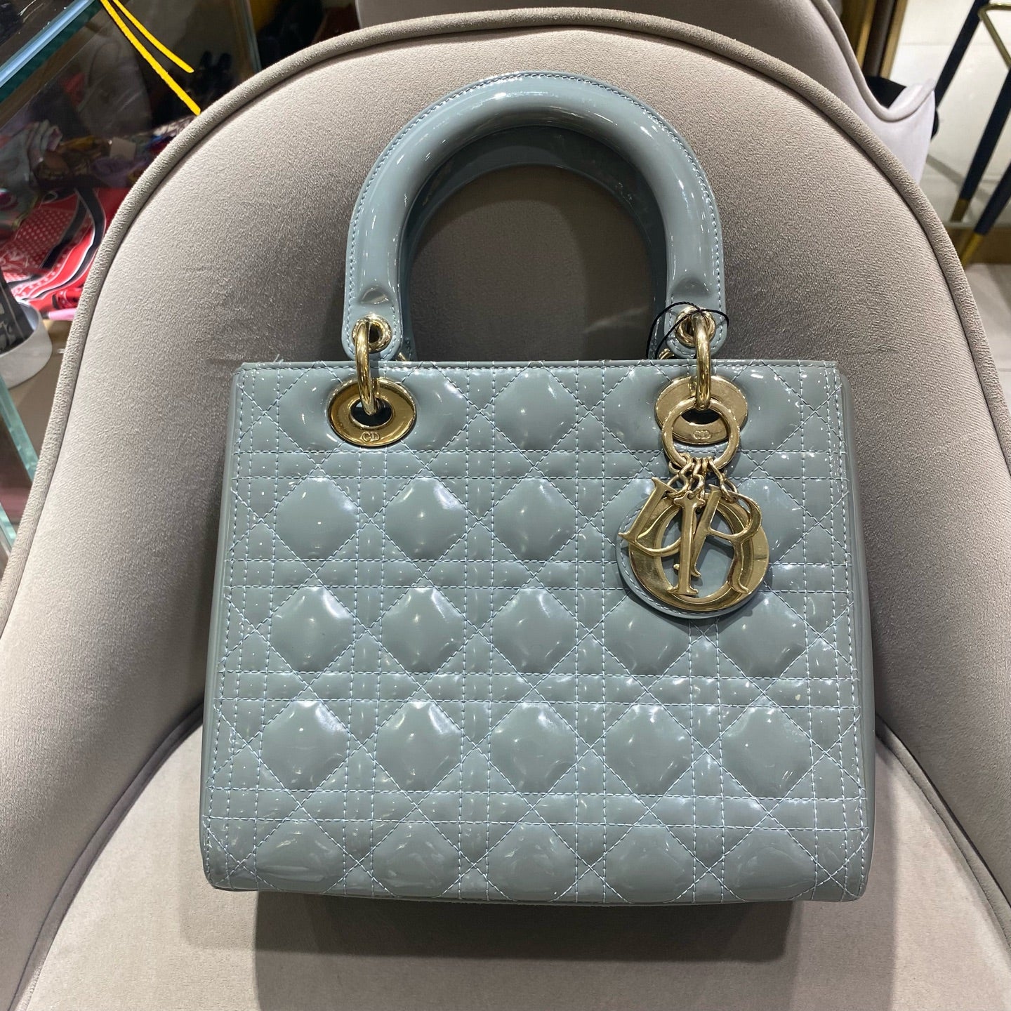Dior - Lady Dior - Patent leather - Grey - (Medium)