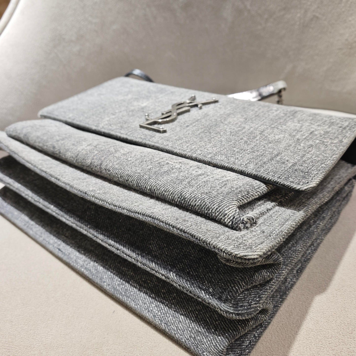 Saint Laurent - Sunset Bag - Denim - Jeans - Grey - (small)