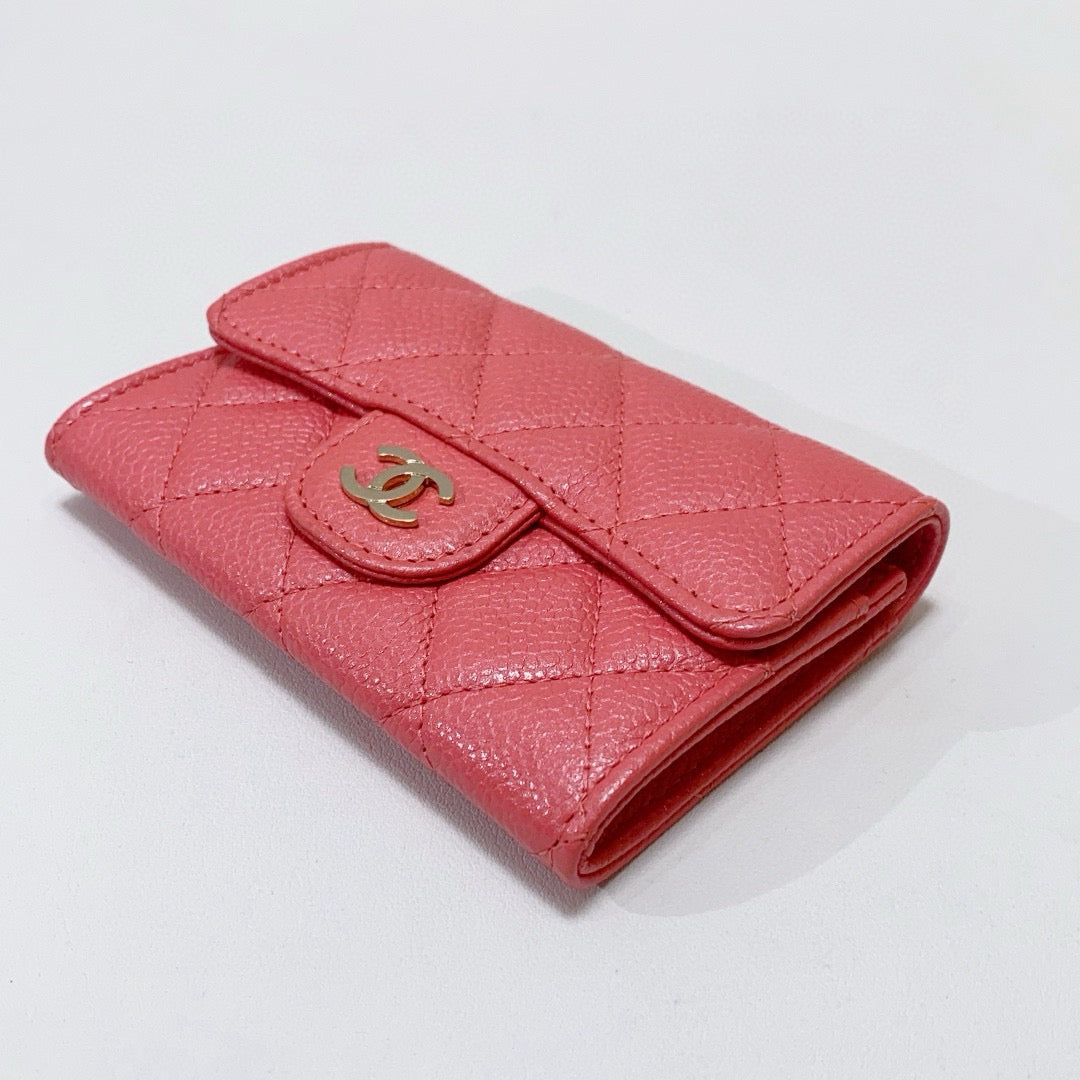 Chanel - Classic Quilted Card Holder & Coin Purse - Grained Calfskin Leather - Pink - (mini)