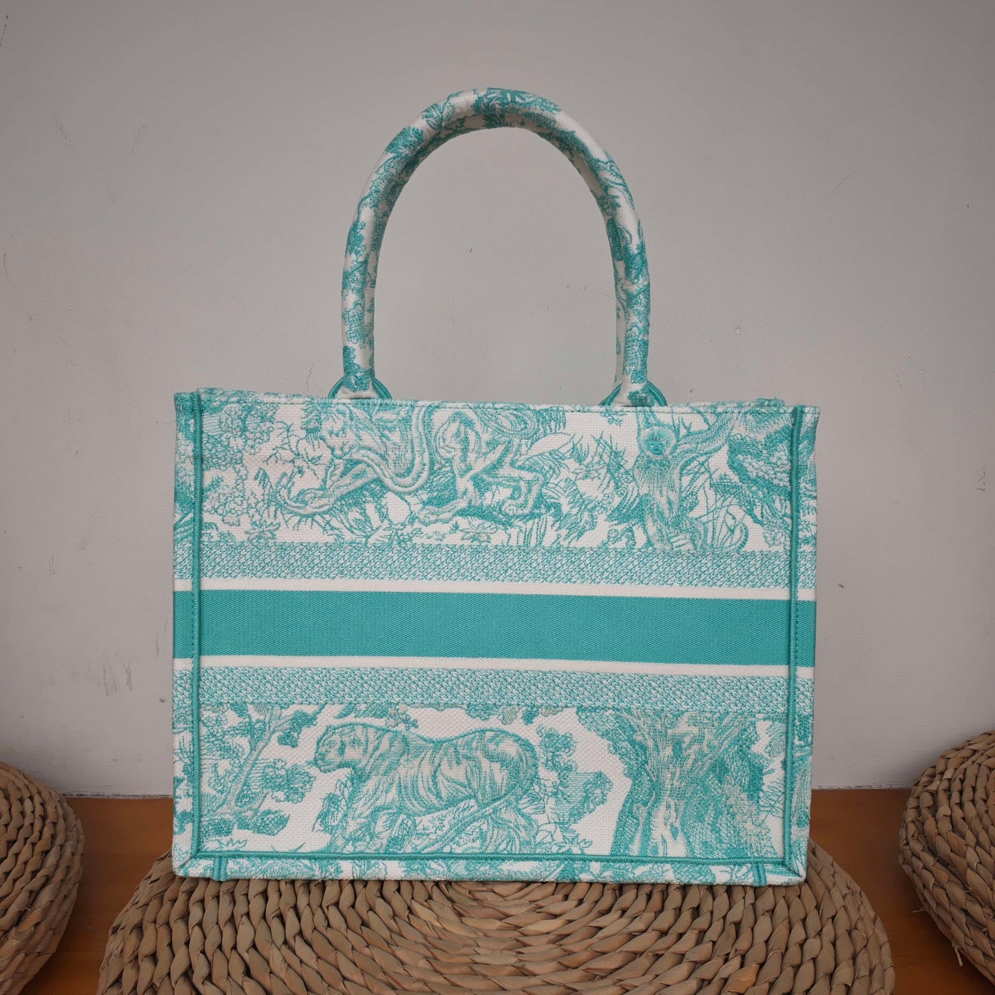 Dior - Book Tote - Embroidered Canvas - Mint Green and White - (medium)