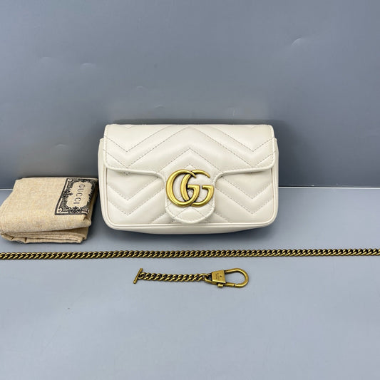 Gucci - Marmont Super Mini - Leather - White with Gold-Tone Hardware - (mini)