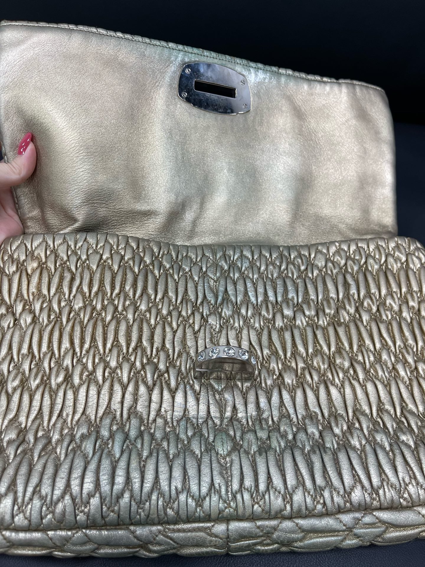 Miu Miu - Matelassé Crystal Chain Bag - Leather - Gold - (medium)