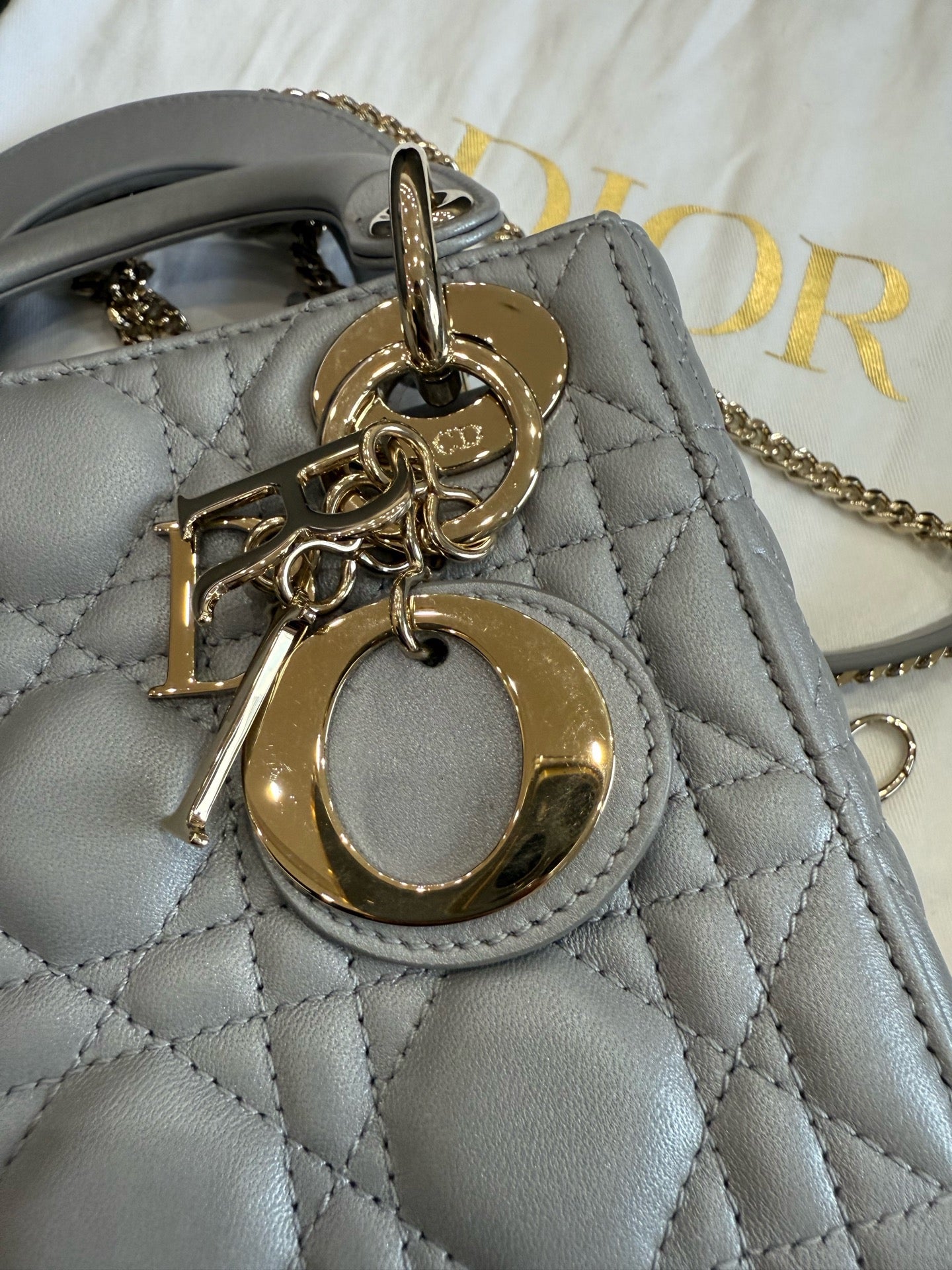 Dior - Lady Dior Mini - Lambskin leather - Grey - (mini)