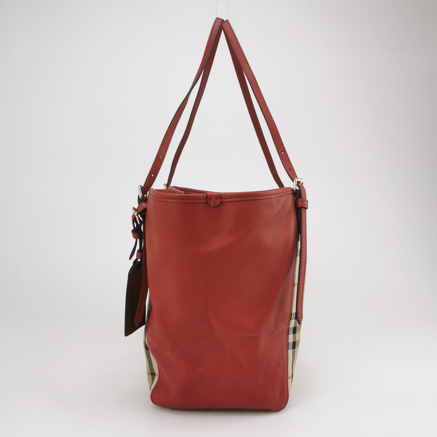 Burberry - Nova Check Leather Trim Tote Bag - Coated canvas with pebbled leather trim - Multicolour (beige, black, red, white, blue check with red leather) - (Medium)