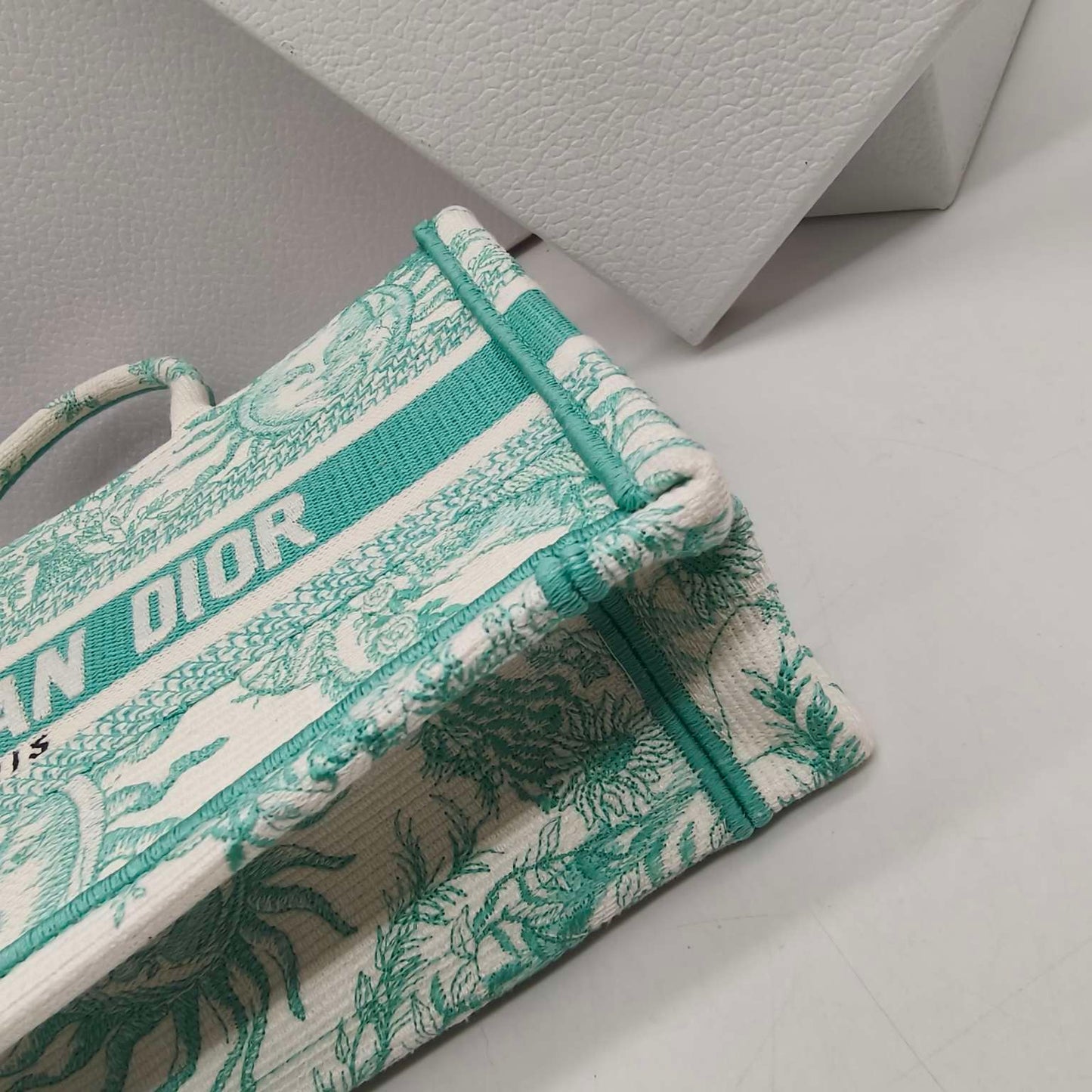 Dior - Dioriviera East West Book Tote - Embroidered canvas - Mint Green and Ecru - (Mini)
