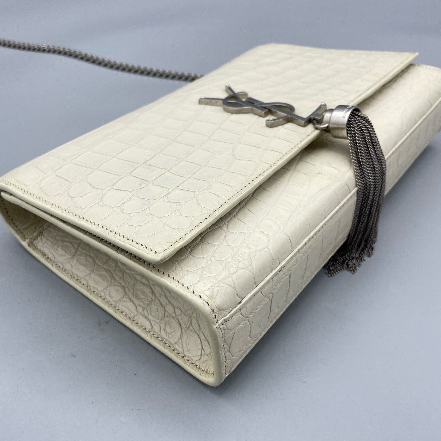 Saint Laurent - Kate Tassel Bag - Croc-embossed leather - White - (medium)