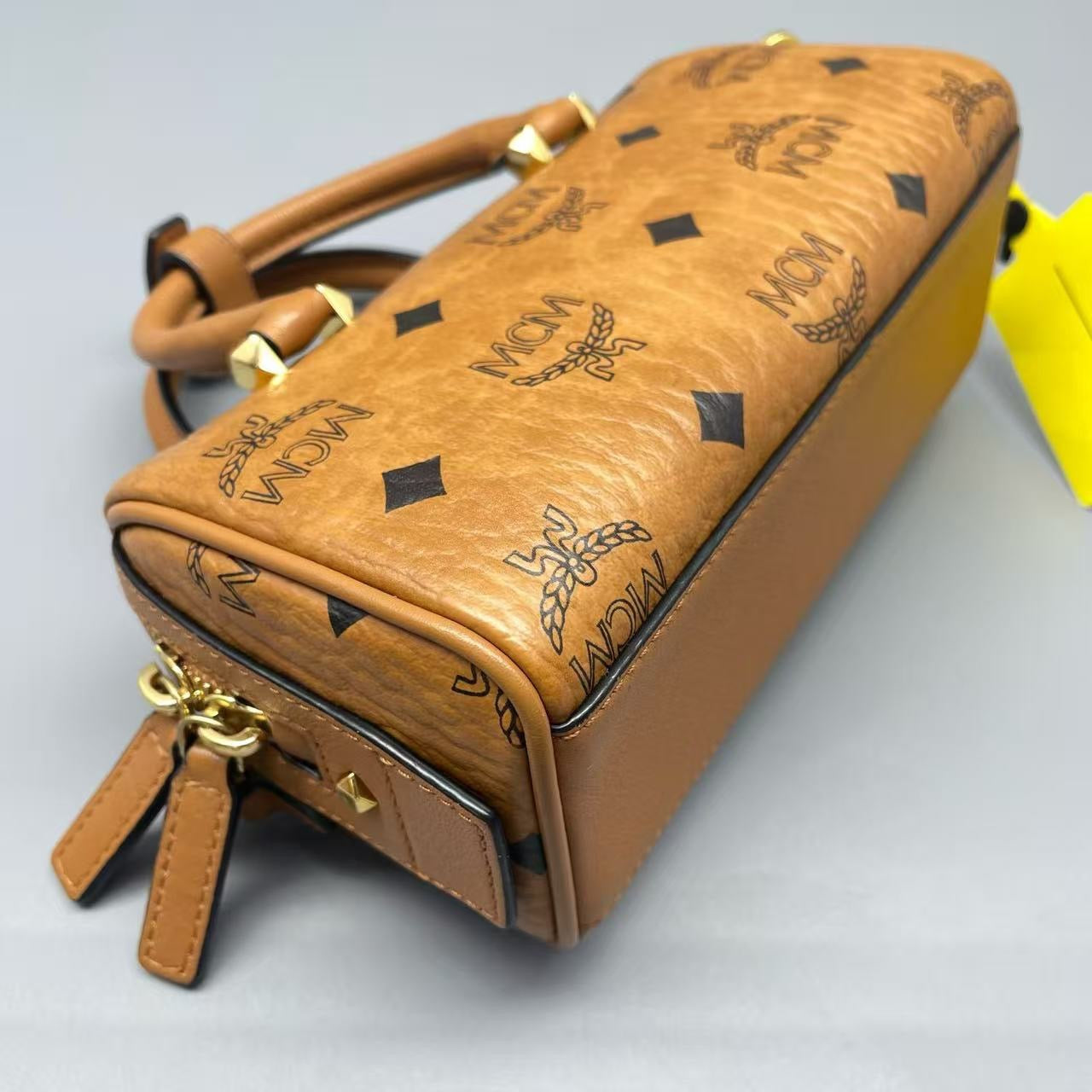 MCM - Visetos Mini Boston Bag - Visetos coated canvas and leather trim - Cognac - (mini)