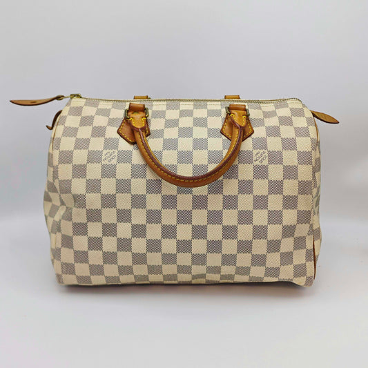 Louis Vuitton - Speedy 30 - Damier Azur coated canvas with natural cowhide leather trim - White - (Medium)