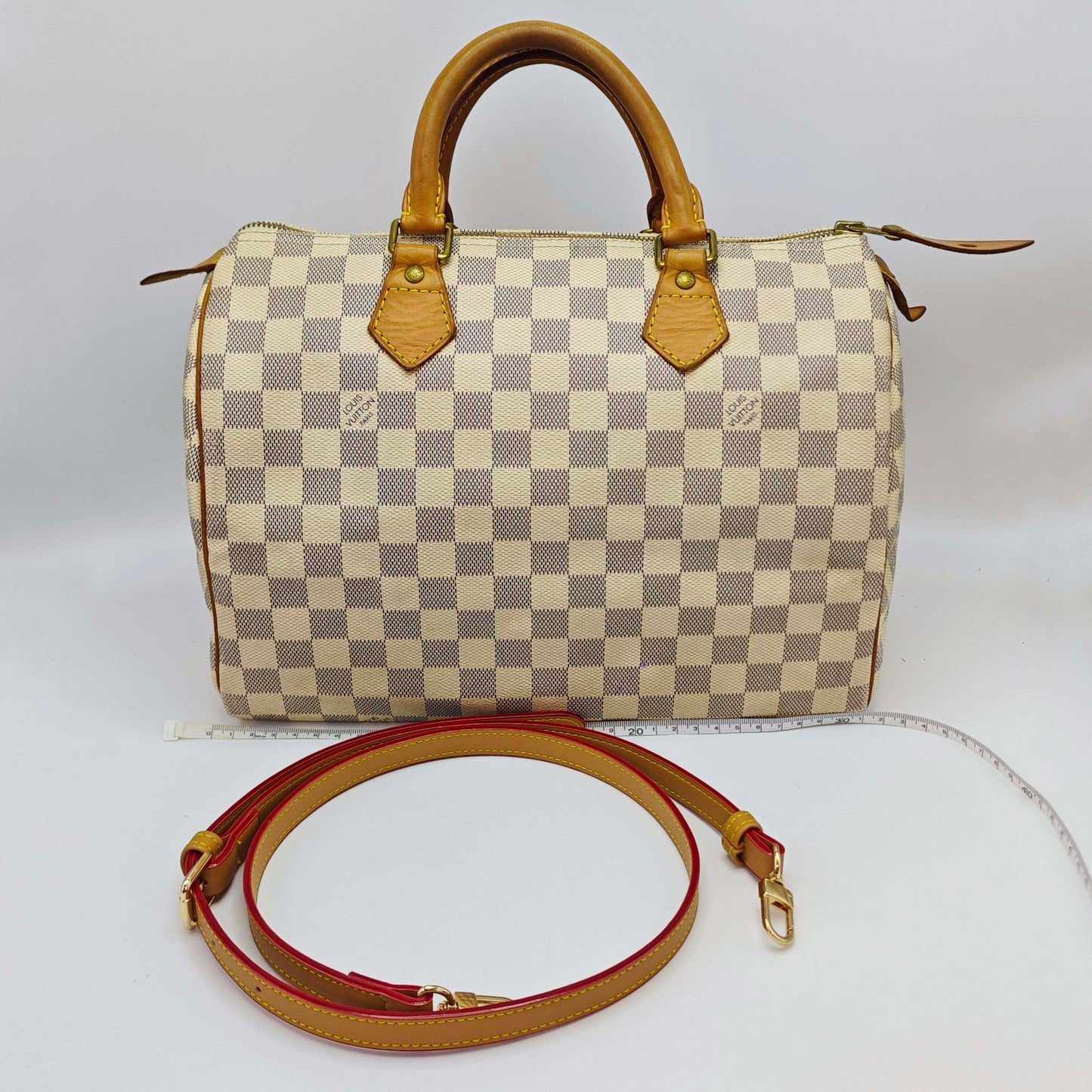 Louis Vuitton - Speedy 30 - Damier Azur coated canvas with natural cowhide leather trim - White - (Medium)